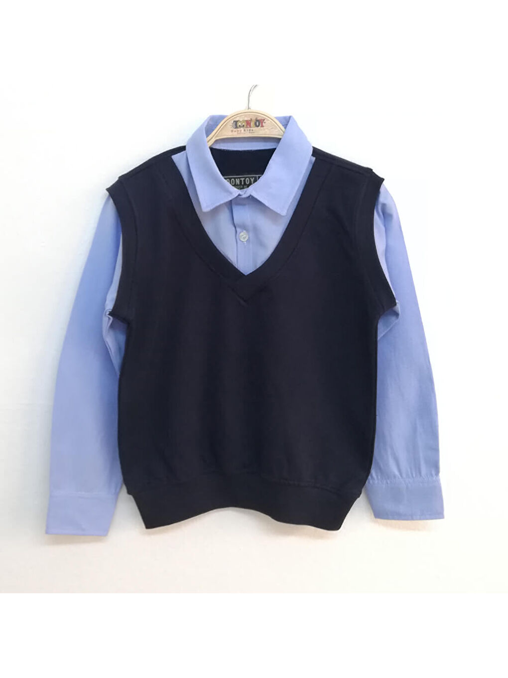 Mavi Erkek Çocuk Gömlek Yaka Okul Sweatshirt