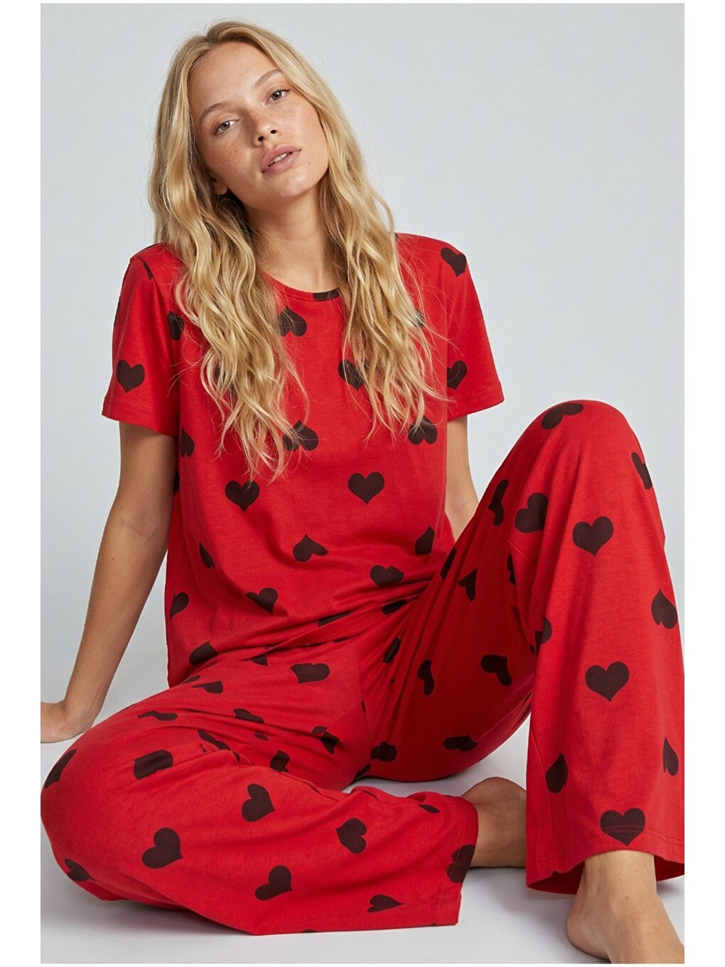 Karışık Bisiklet Yaka Örme Pijama Takım