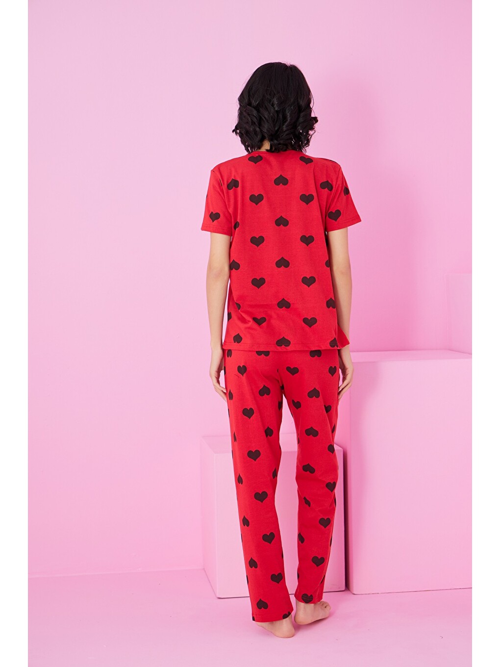Karışık Bisiklet Yaka Örme Pijama Takım-2