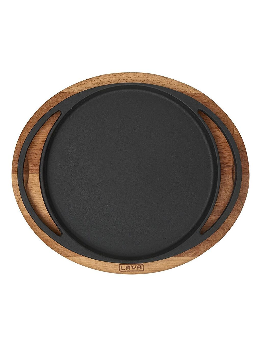 Siyah Yuvarlak Pizza Krep Pankek Tavası Döküm Demir Yekpare Çift Kulplu Kayın Servis Ahşabı Çap(Ø)20cm.-2