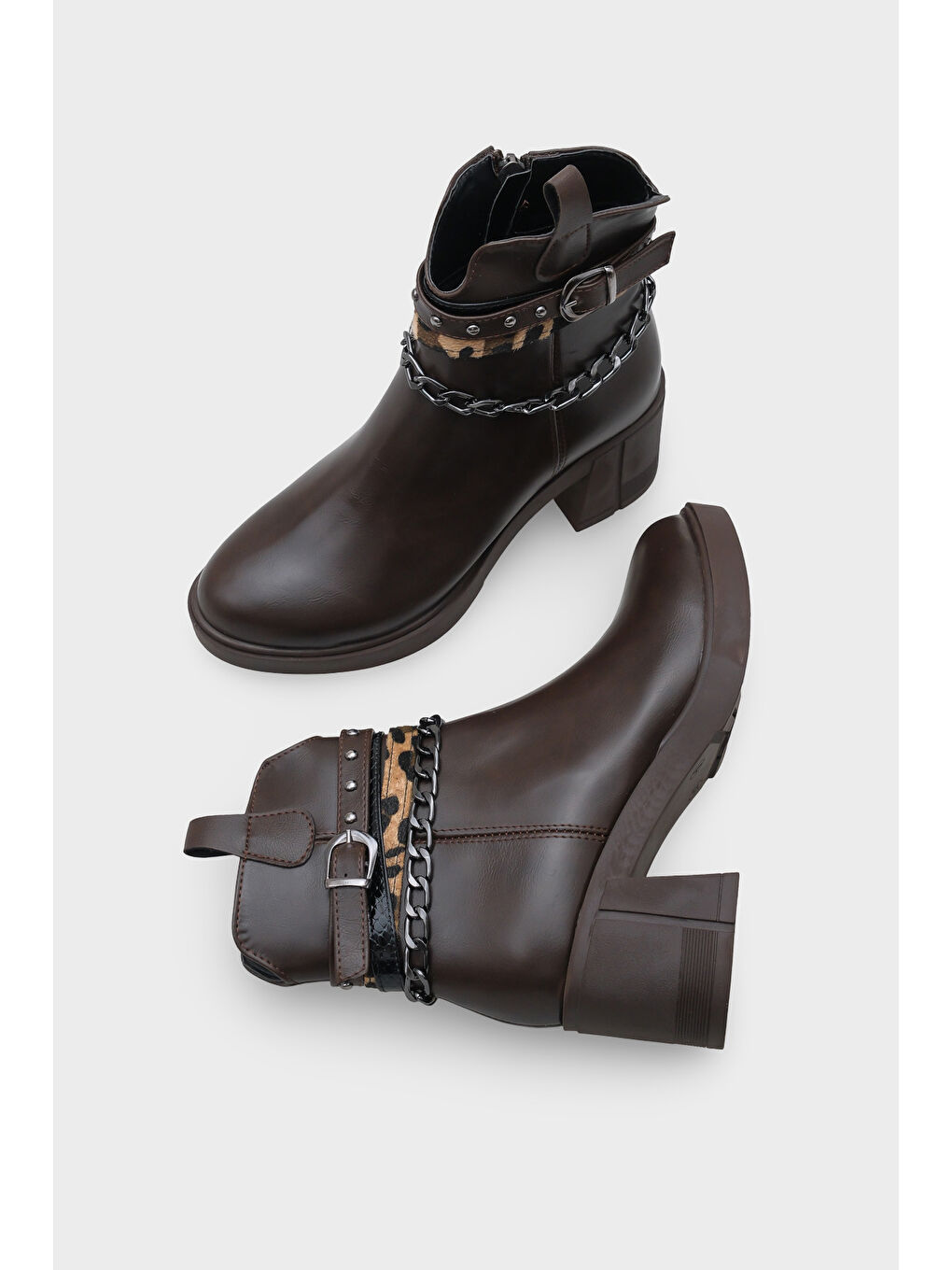 Kahverengi Meridith Metal Tokalı Kadın Bot-5