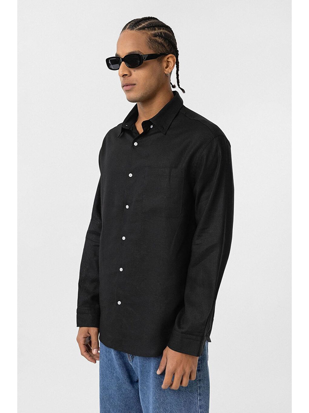 Cep Detaylı Oversize Uzun Kol Gömlek Siyah-1