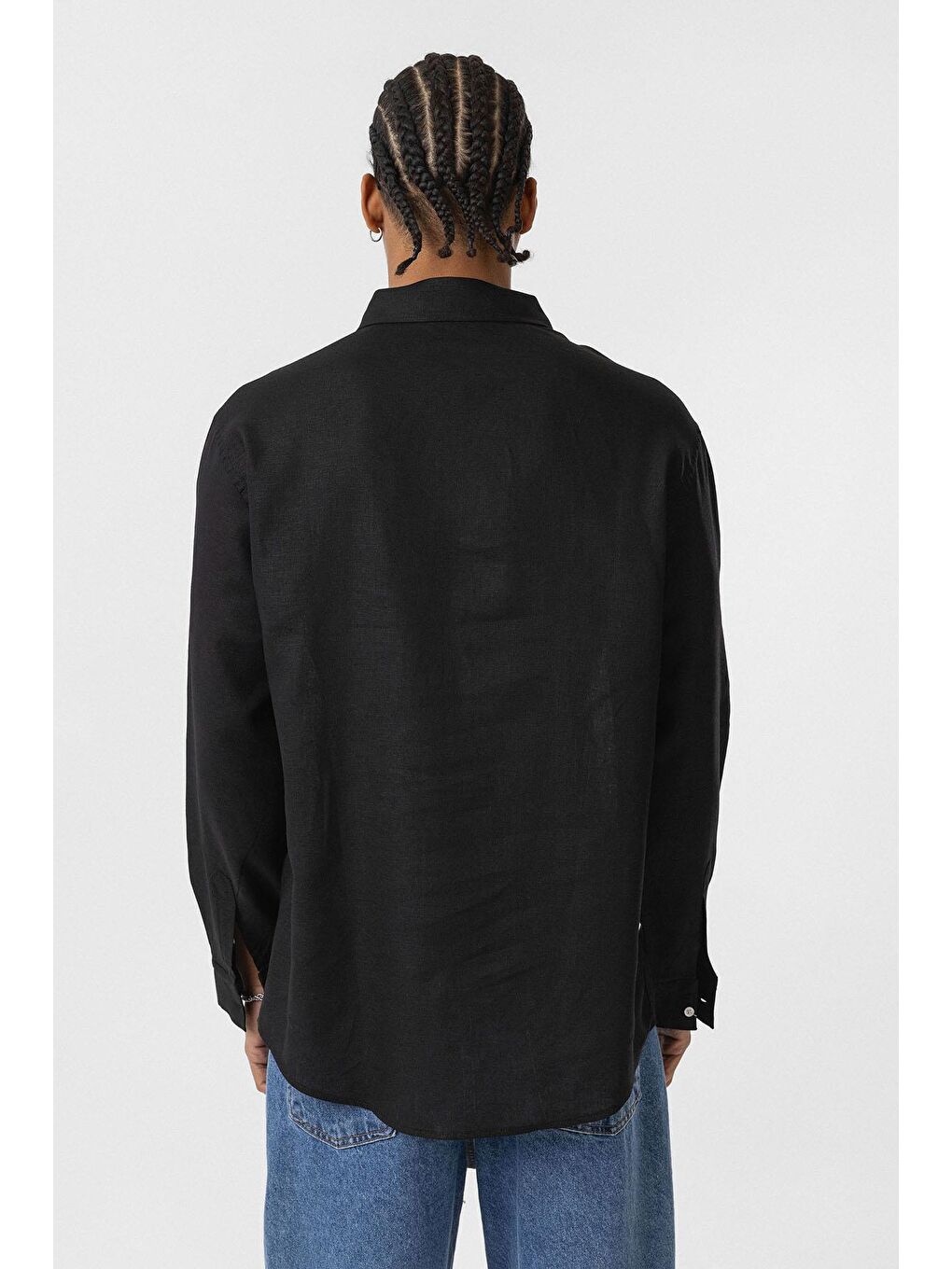 Cep Detaylı Oversize Uzun Kol Gömlek Siyah-2