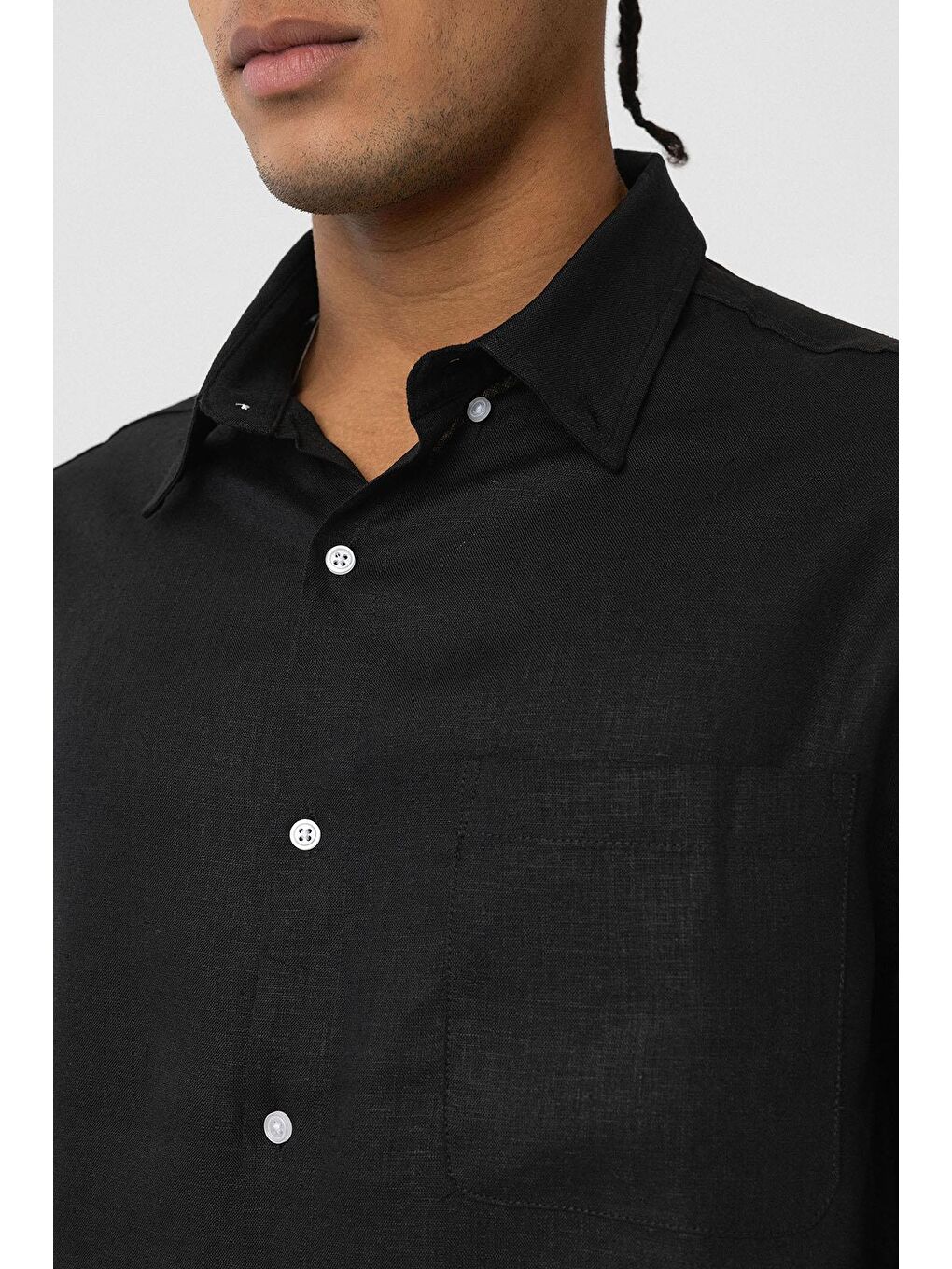 Cep Detaylı Oversize Uzun Kol Gömlek Siyah-3