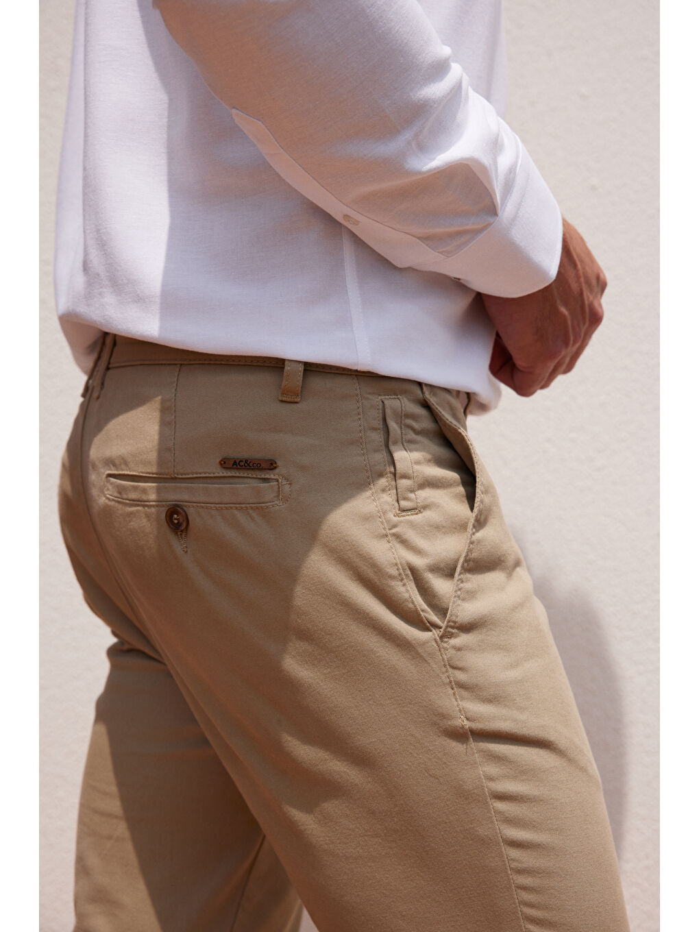 Erkek Bej Slim Fit Dar Kesim Pamuklu Esnek Yan Cep Rahat Chino Pantolon-5
