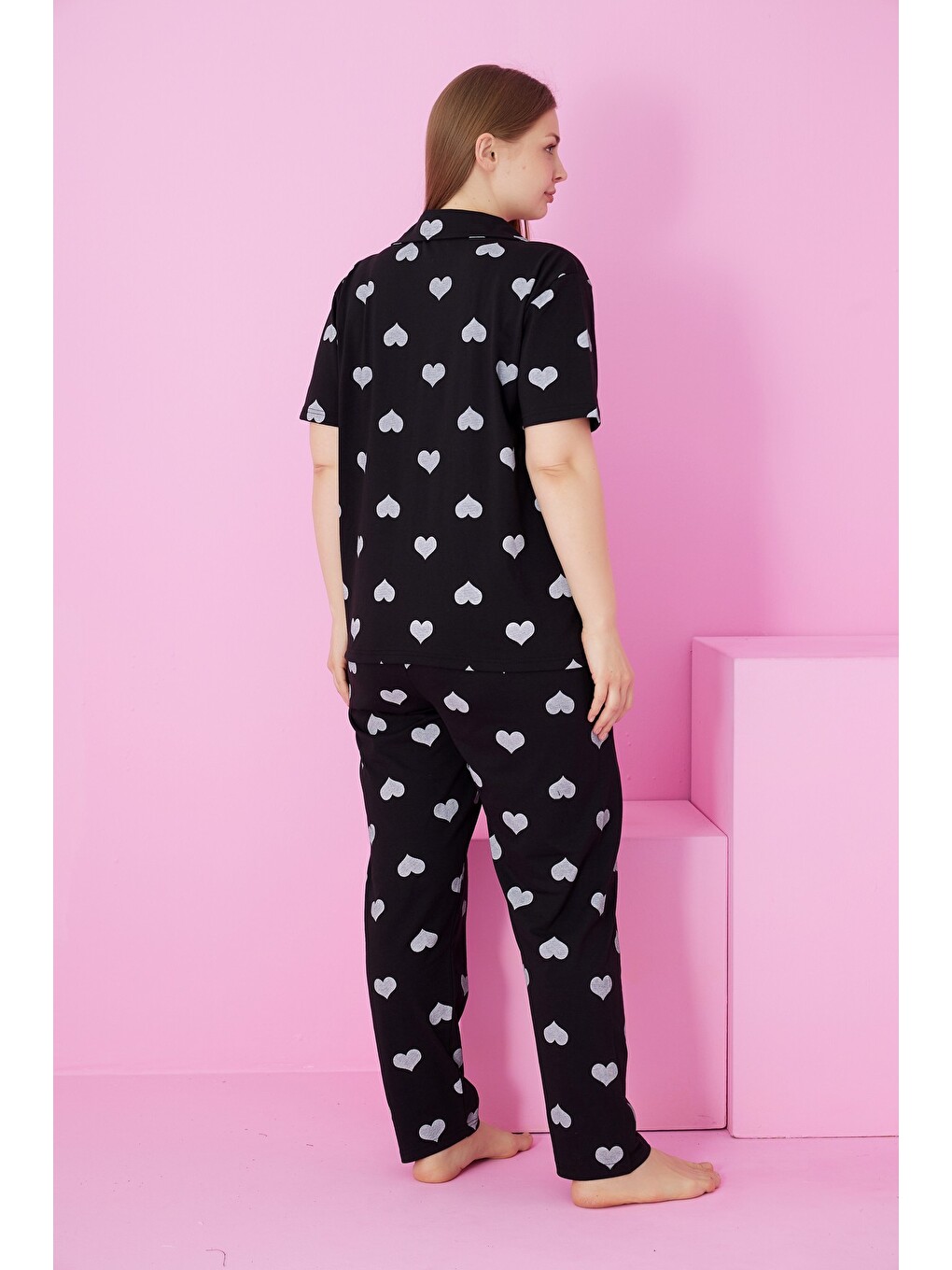 Karışık Beden Battal Boy Düğmeli Örme Pijama Takım-2
