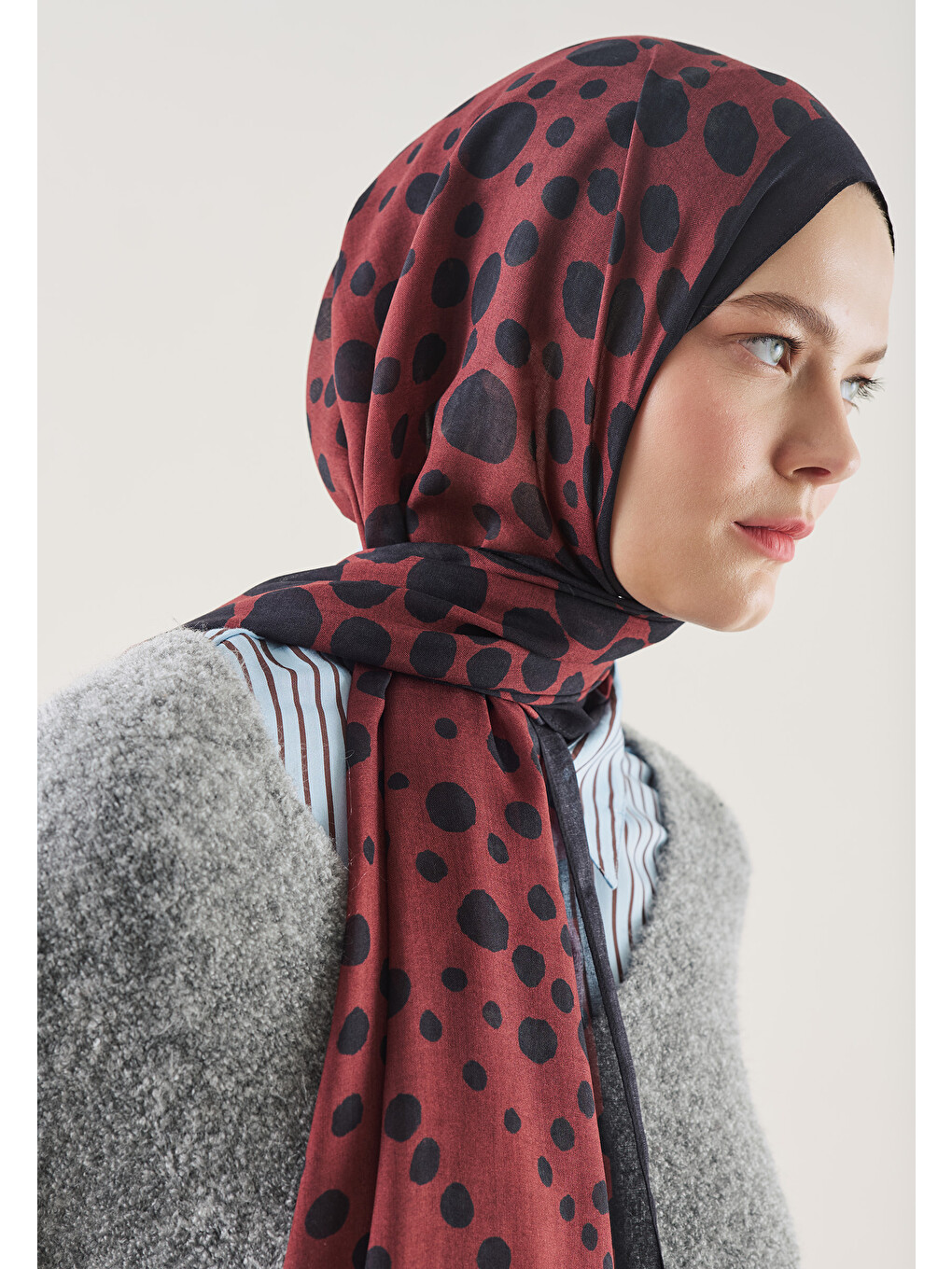 Polka Dots Desen Rami Şal Bordo-2