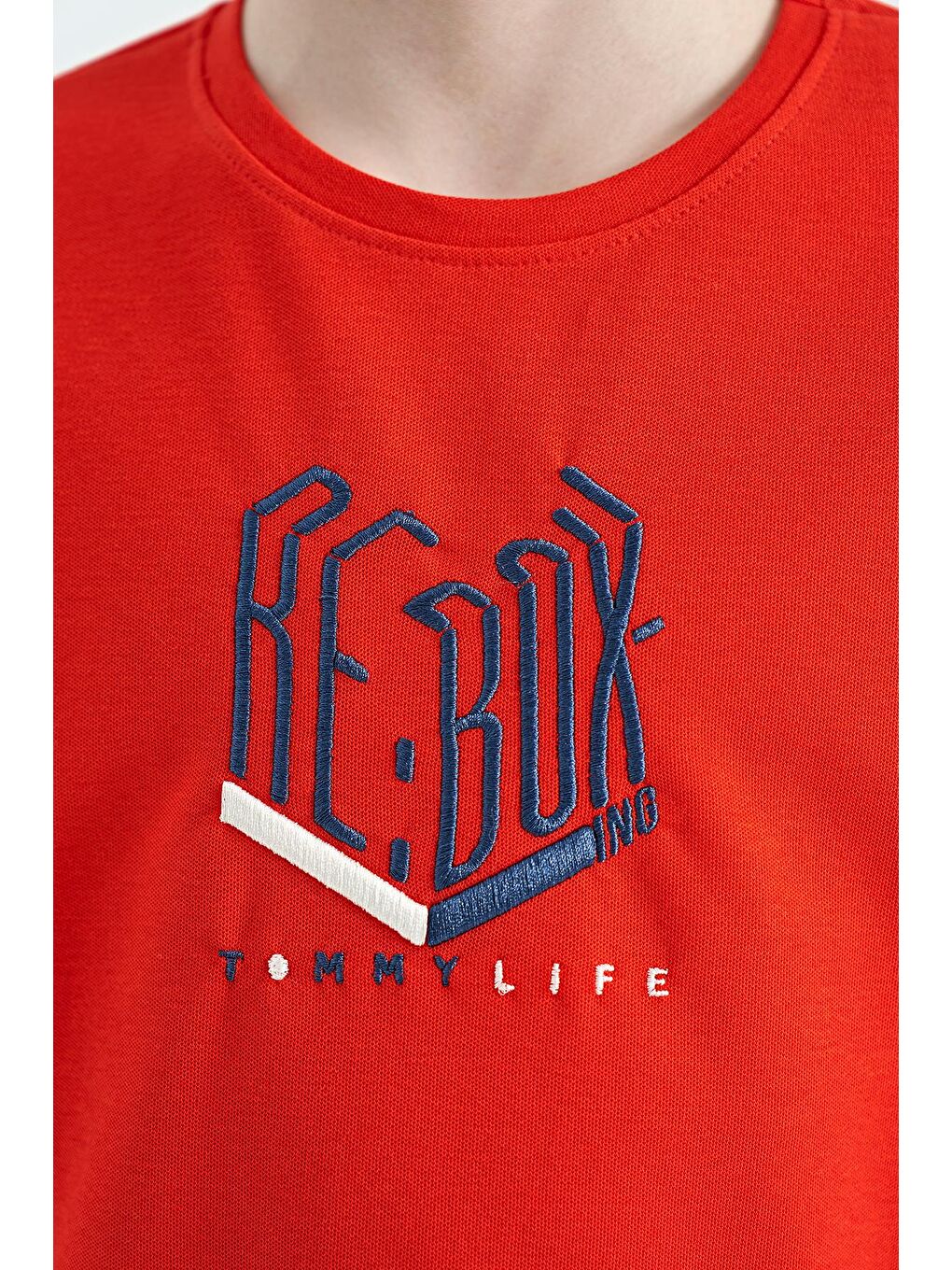 TOMMYLIFE Koyu Kırmızı Fiesta Yazı Nakışlı O Yaka Oversize Erkek Çocuk T-Shirt - 11151 - 4