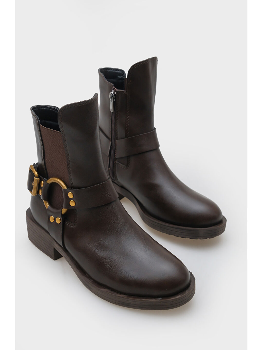 Kahverengi Lianne Metal Aksesuarlı Lastikli Motorcu Bot-1