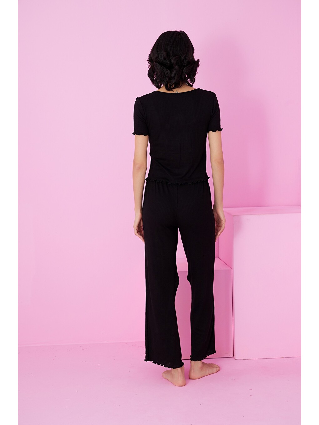 Siyah Soft Touch İnce Mevsimlik Örme Pijama Takım7869-2