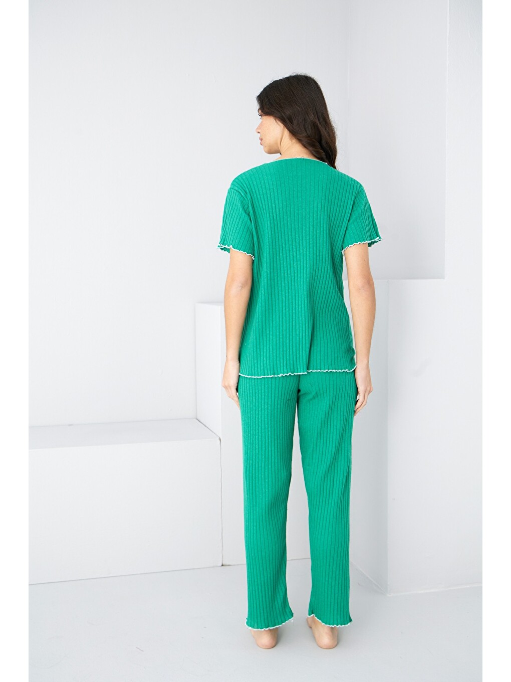 Yeşil Mevsimlik İnce Fiyonklu Pijama Takım7879-2