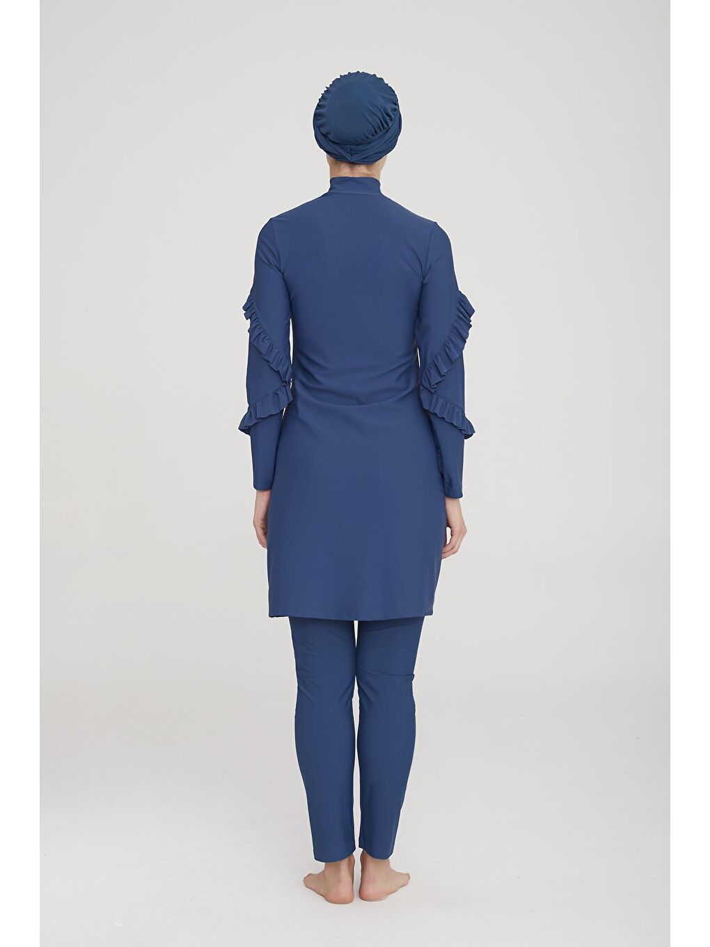 Fırfır Tasarım Likralı Tam Kapalı Tesettür Mayo Mırına 4104 Açık Lacivert-4