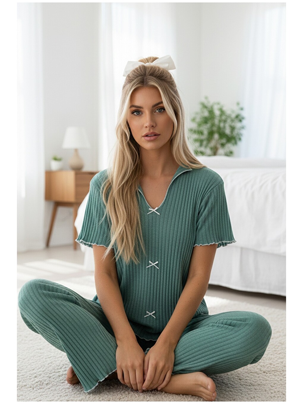 Karışık Mevsimlik İnce Fiyonklu Pijama Takım7879