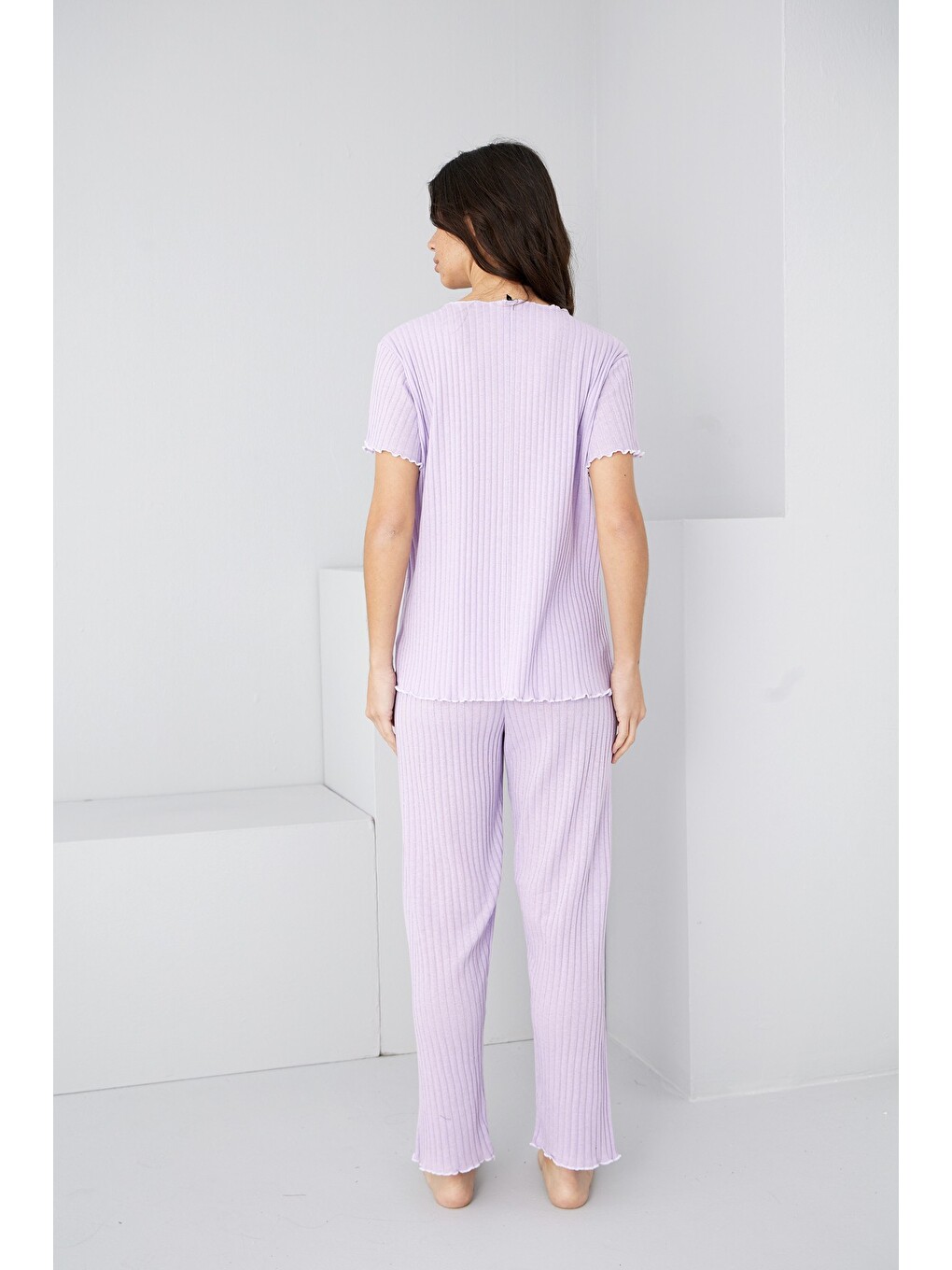 Lila Mevsimlik İnce Fiyonklu Pijama Takım7879-2