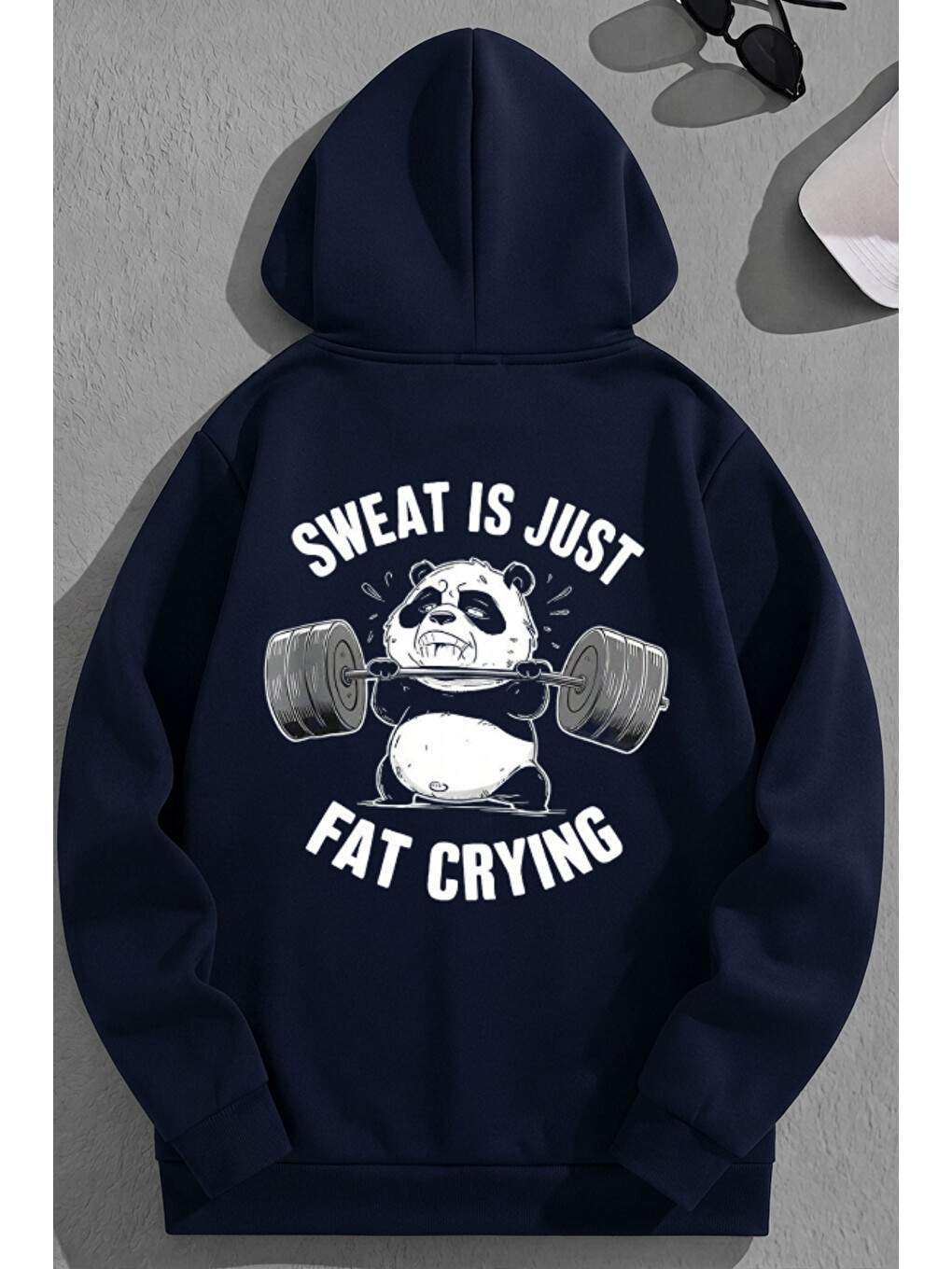 Unisex 3 İplik Pamuklu Lacivert Fatcrying Baskı Bol Kalıp Sweatshirt Hoodie