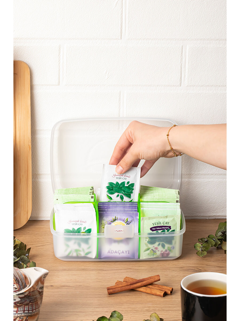 1178 Premium 6 Bölmeli Poşet Çay Kutusu Sallama Çay Kutusu Yeşil-1