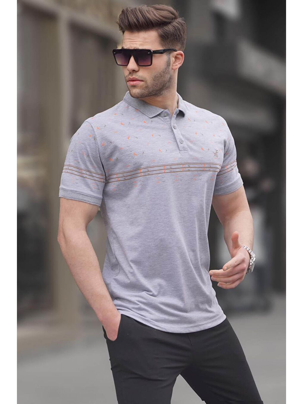 Gri Erkek Polo Yaka Tişört 6077