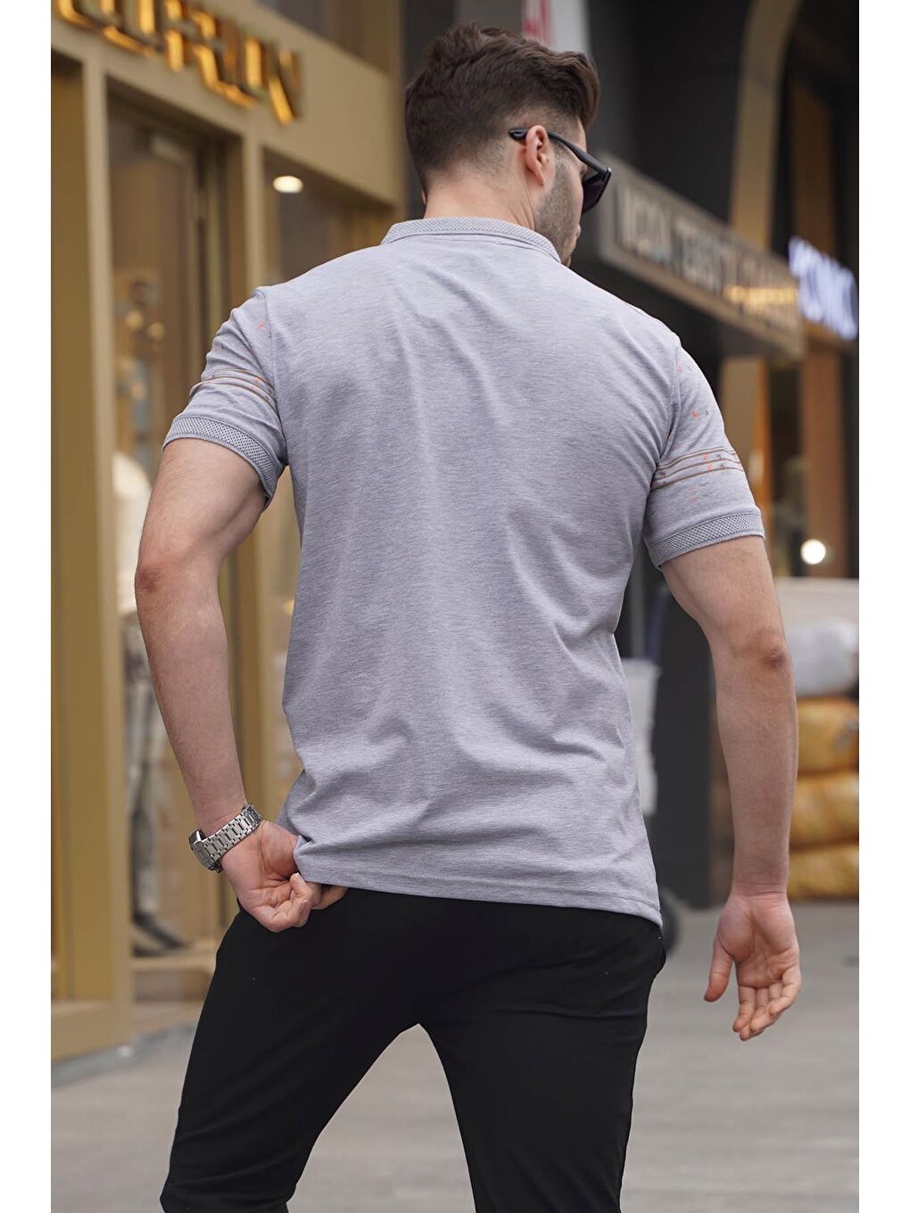 Gri Erkek Polo Yaka Tişört 6077-1