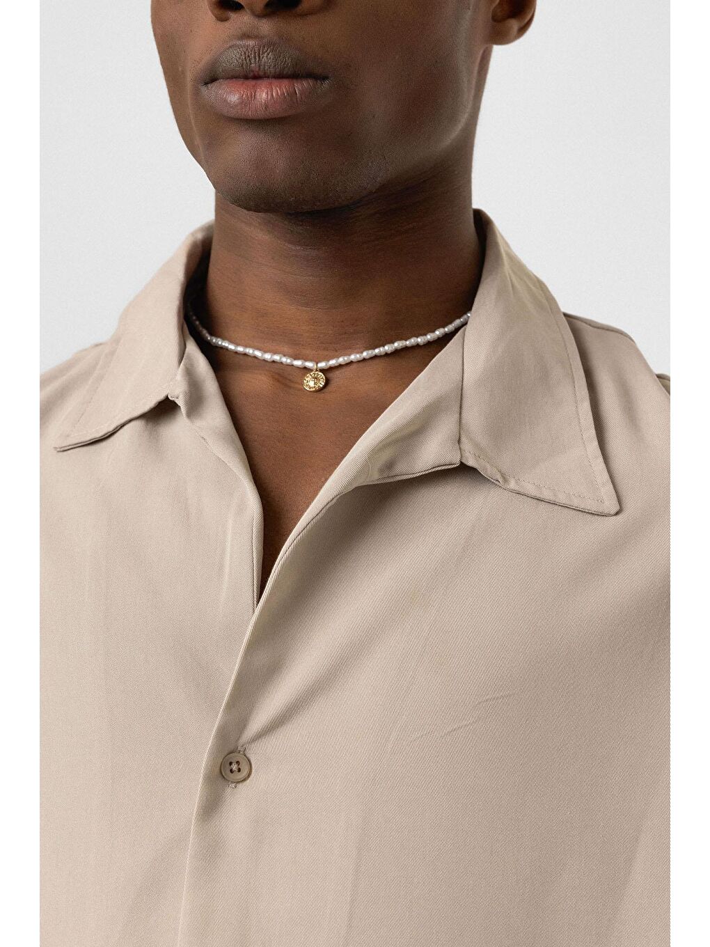 Oversize Lyocell Kumaş Gömlek Bej-4