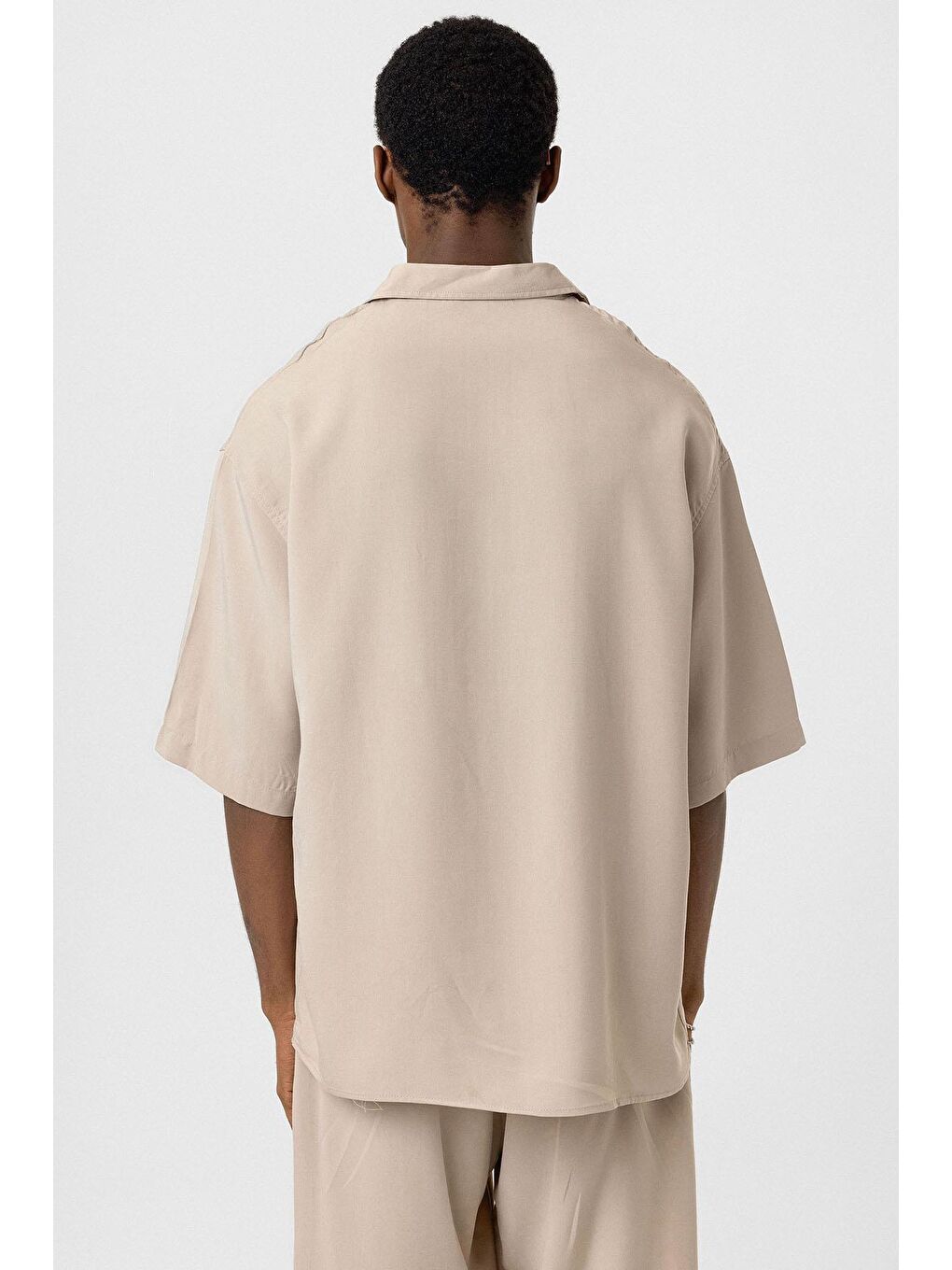 Oversize Lyocell Kumaş Gömlek Bej-5