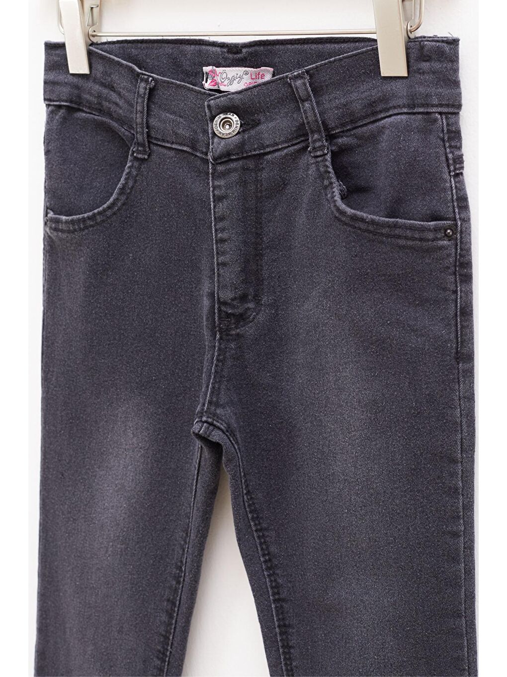 Gri Füme Dar Paça Ayarlanabilir Bel Kız Çocuk Jean Pantolon-1