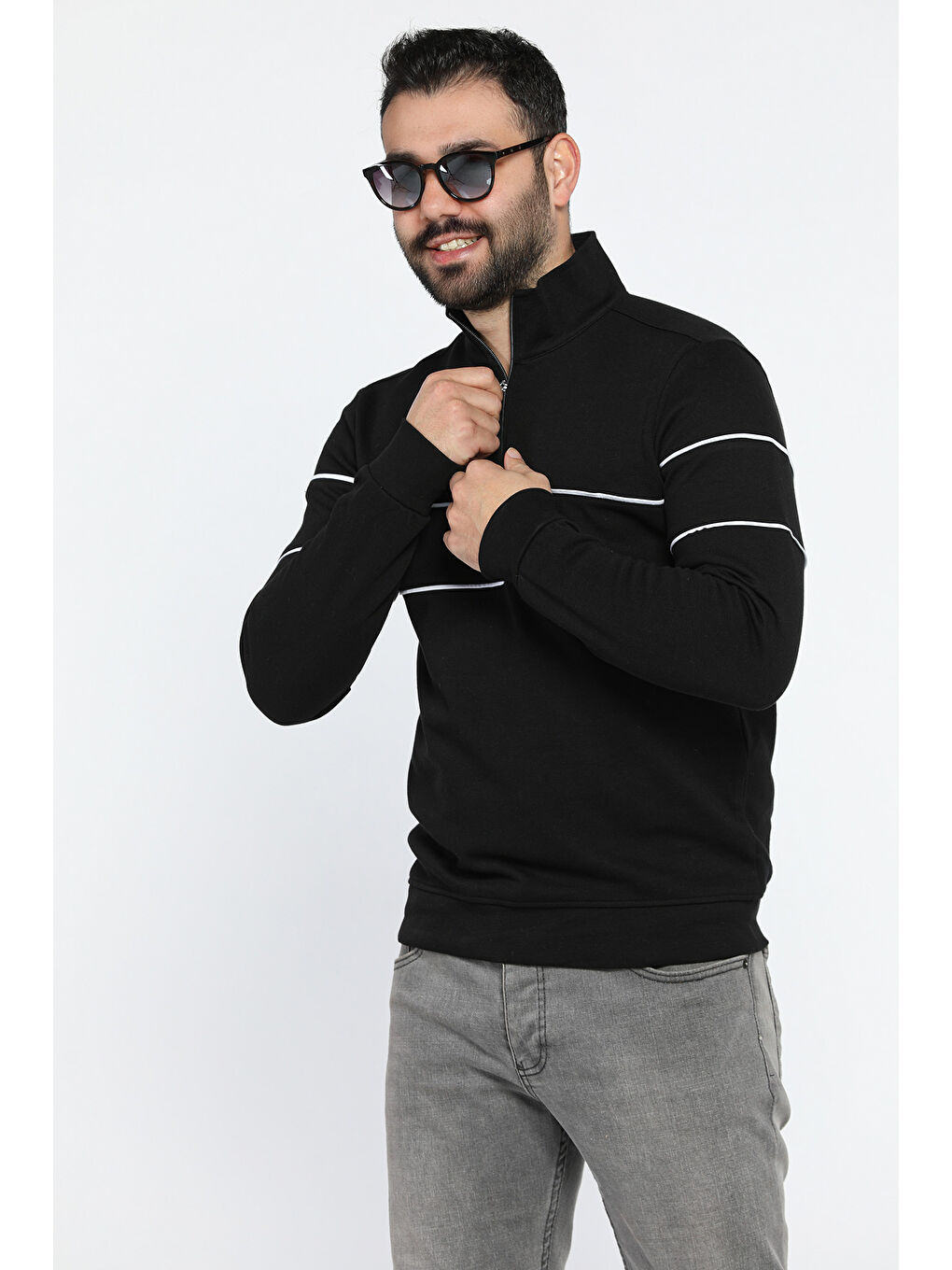 Mishar İtalia Siyah Erkek Dik Yaka Yarım Fermuarlı Sweatshirt - 1