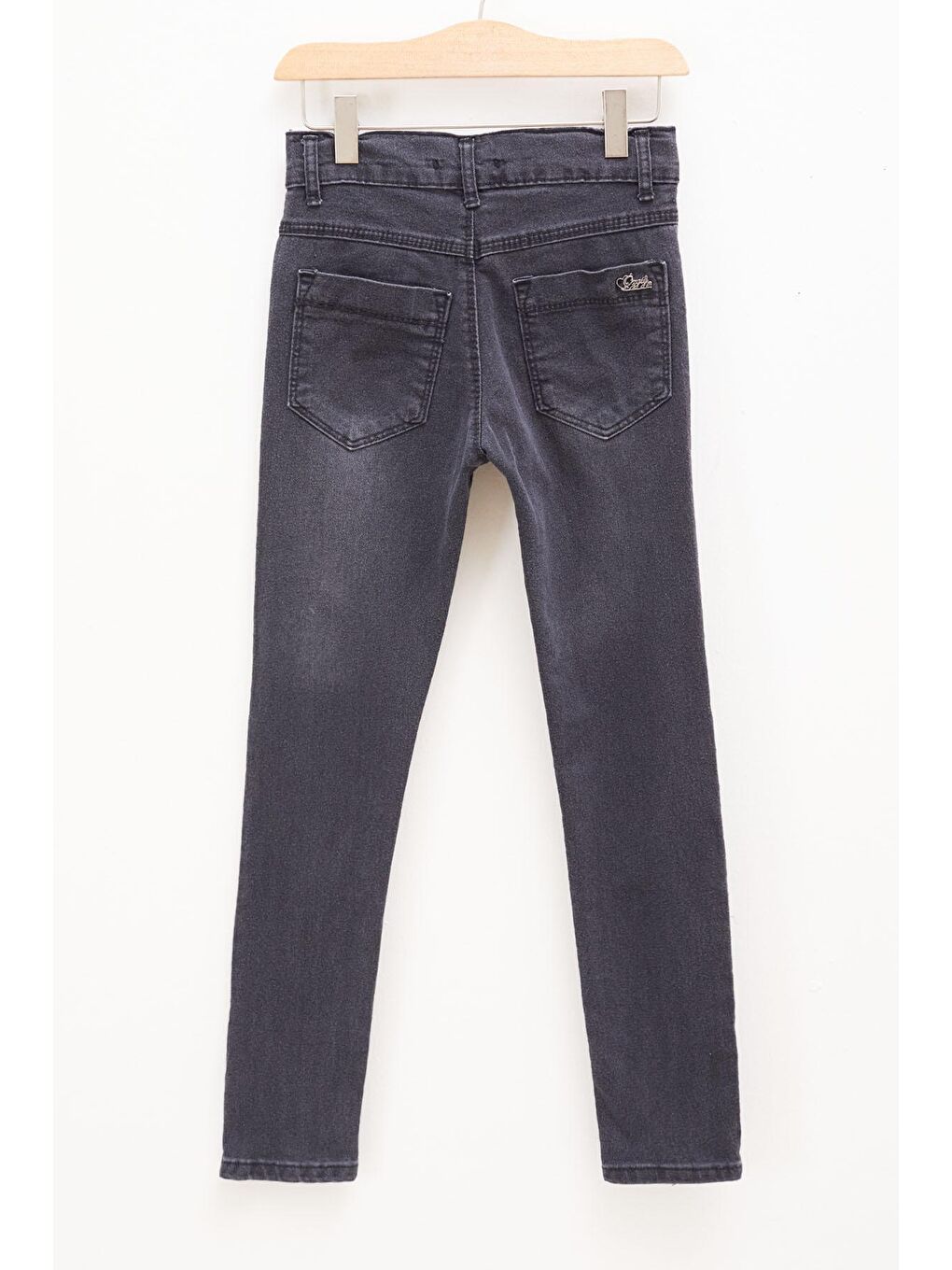 Gri Füme Dar Paça Ayarlanabilir Bel Kız Çocuk Jean Pantolon-4