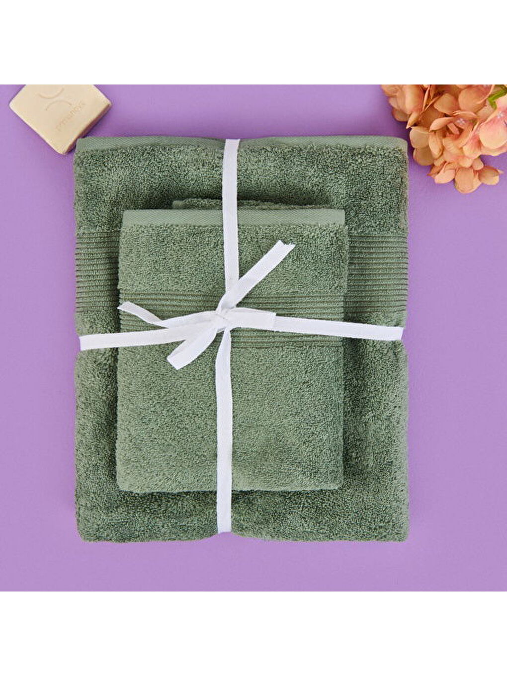 Soft Ella 2'li Hamam Seti - Yeşil - 50x70 cm + 70x140 cm