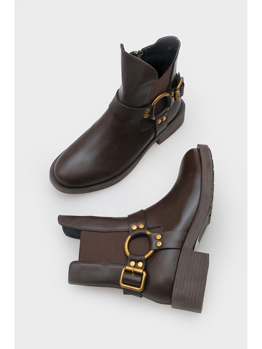 Kahverengi Lianne Metal Aksesuarlı Lastikli Motorcu Bot-5