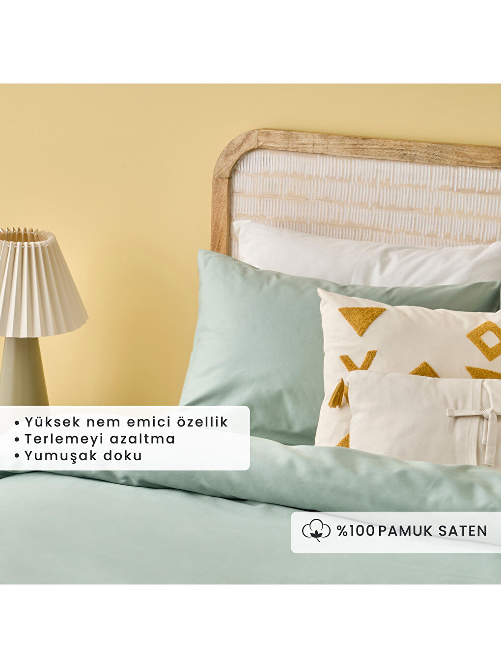 %100 Pamuk Saten Supreme Çift Kişilik Nevresim Seti Yeşil (200x220 cm)-1