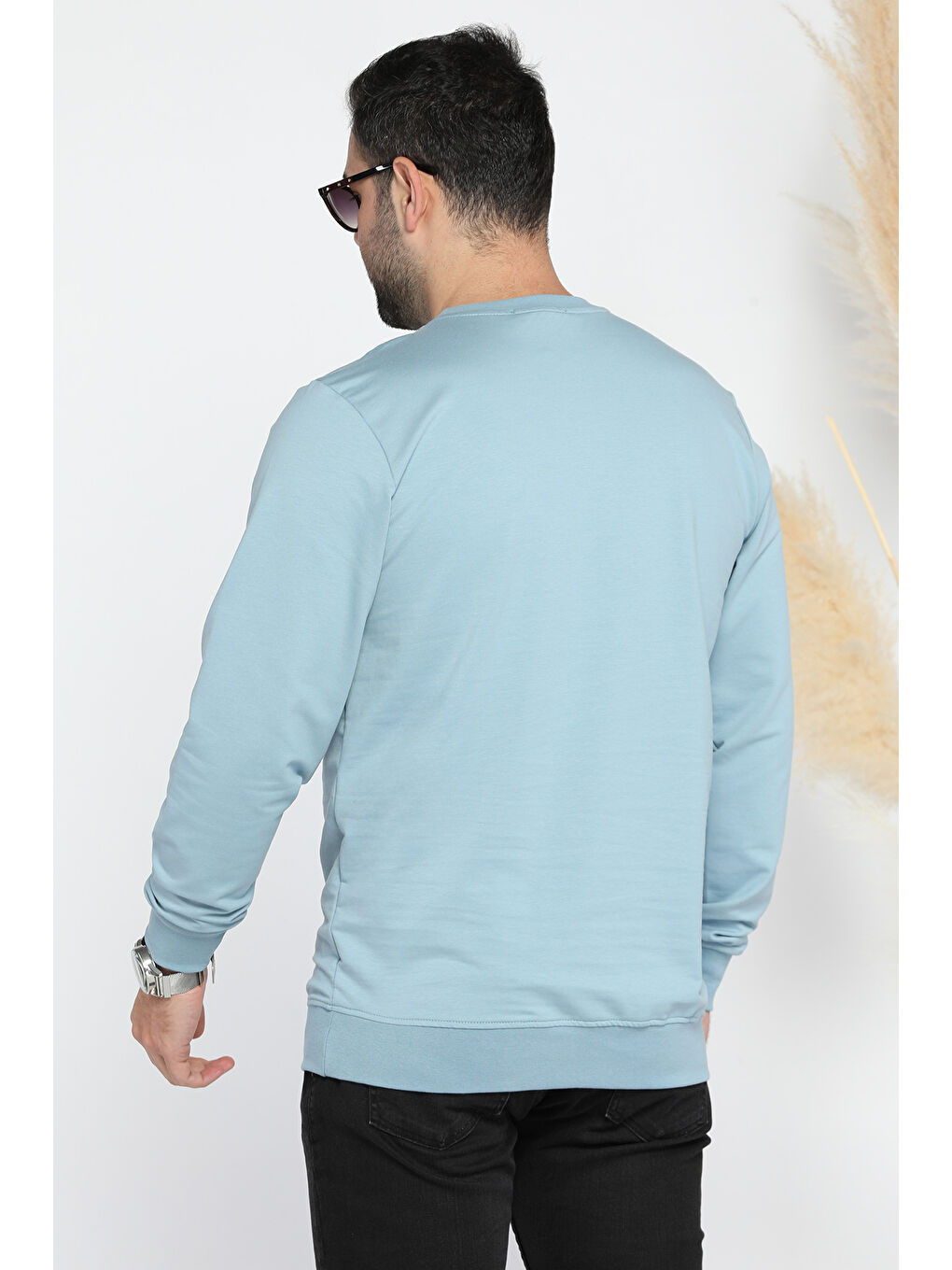 Mishar İtalia Mavi Erkek Bisiklet Yaka Yazı Kabartmalı Sweatshirt - 2