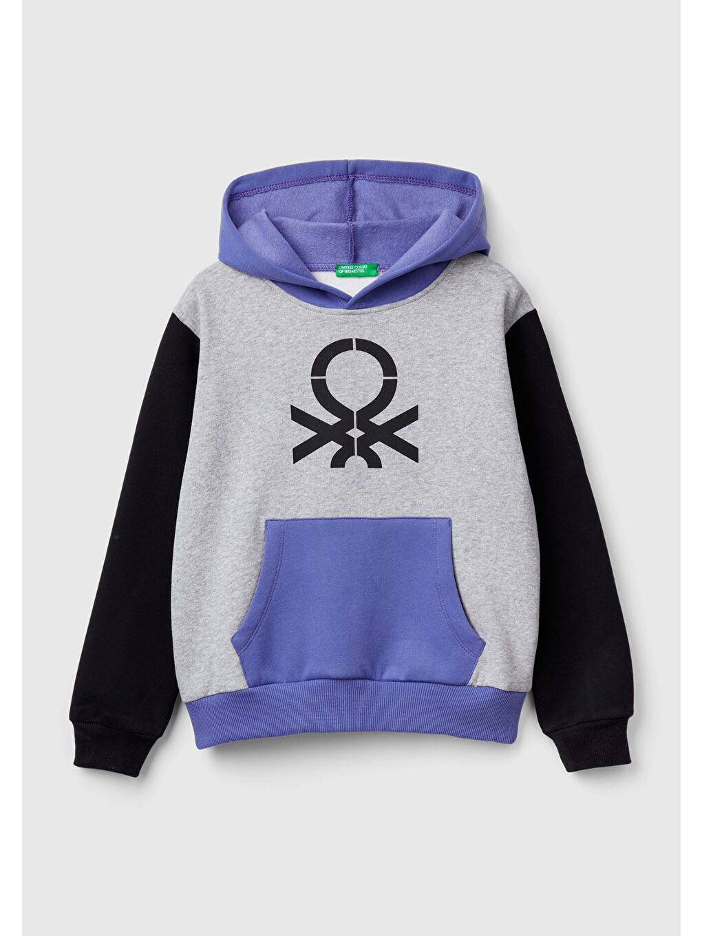 Erkek Çocuk Gri Mix Önü Logo Baskılı Kanguru Cepli Kapüşonlu Sweatshirt