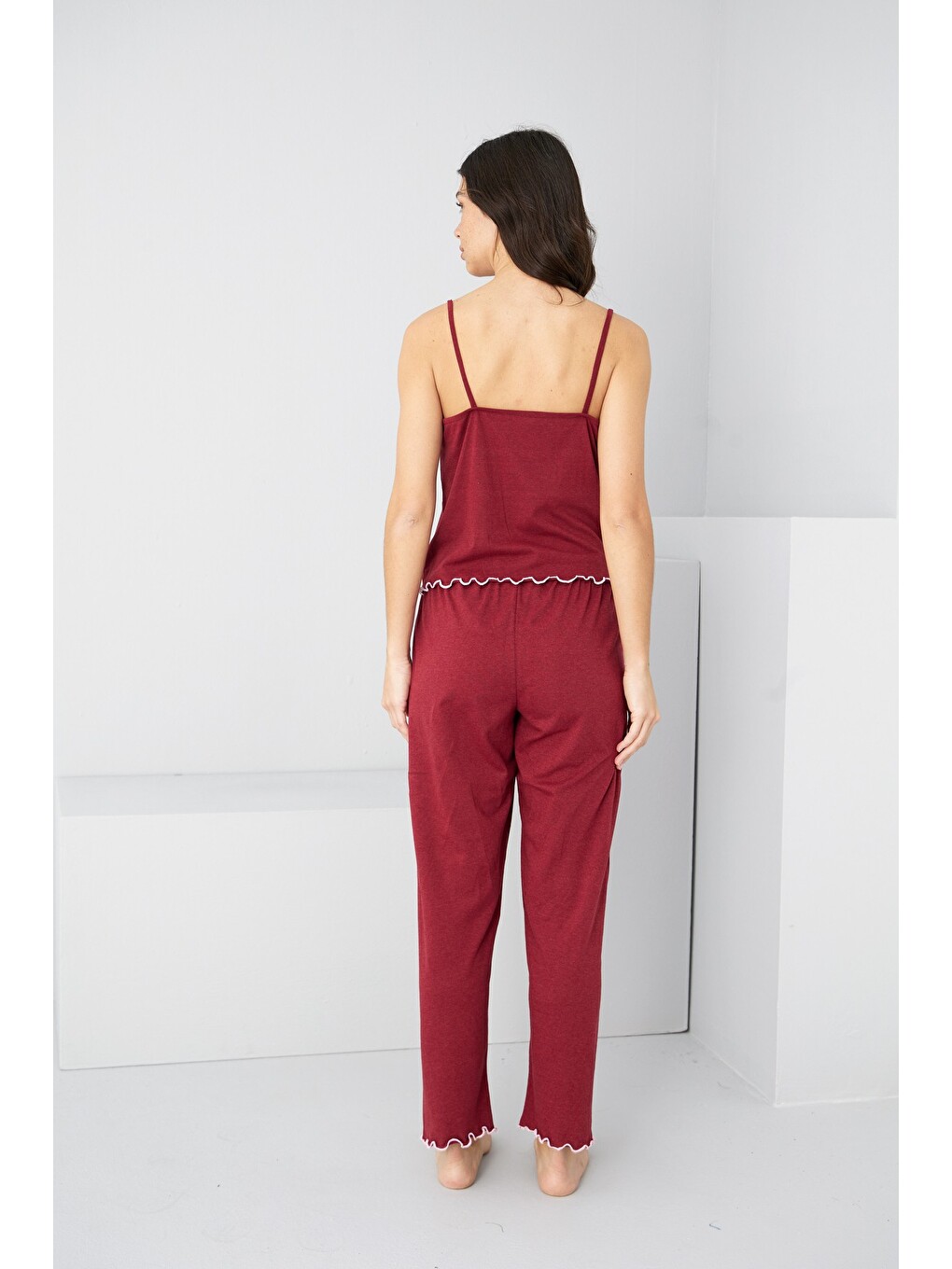 Bordo İp Askılı Örme Pijama Takım 7883-2
