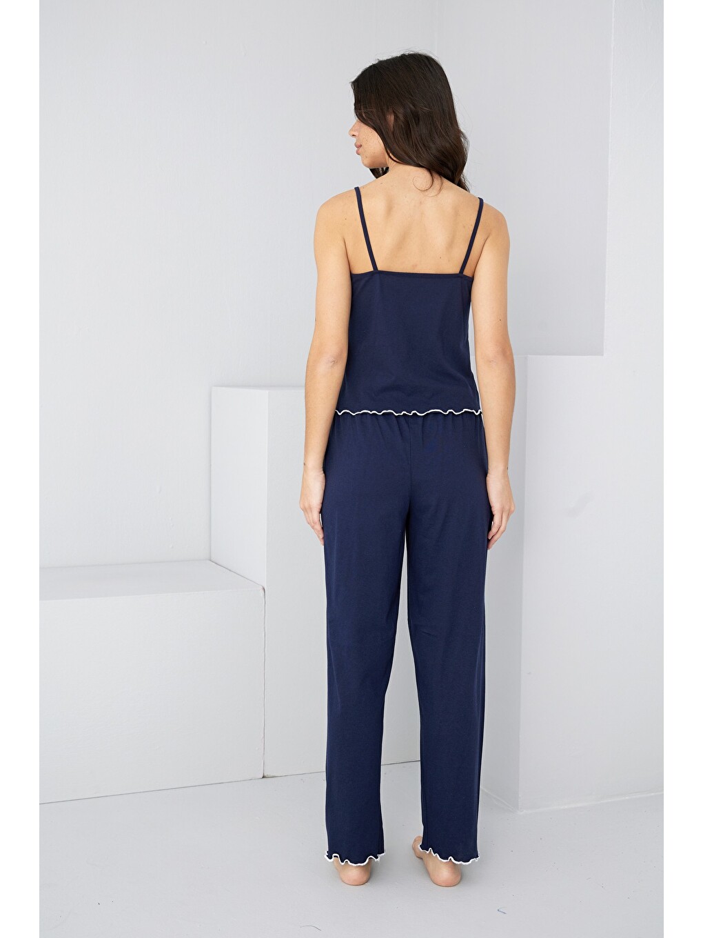 Lacivert İp Askılı Örme Pijama Takım 7883-2