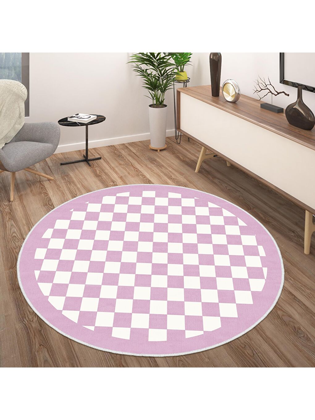 Homefesto Pembe Dekoratif Özel Tasarım Yıkanabilir, Modern Halı 100x100