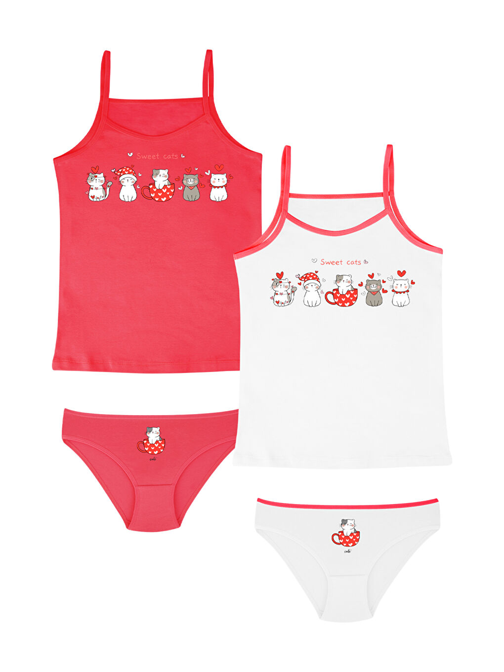 DomiKids Kırmızı-Beyaz Kız Çocuk Pamuklu Atlet Boxer Takım 2'li Paket