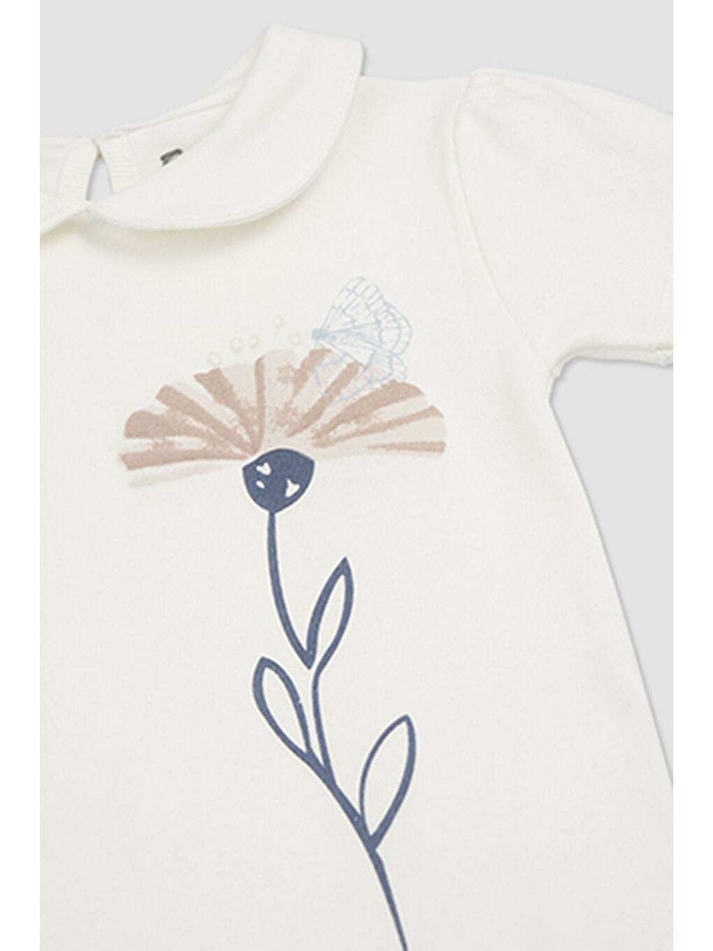 Kız Bebek Bebe Yakalı Baskılı Ekru Tulum-1