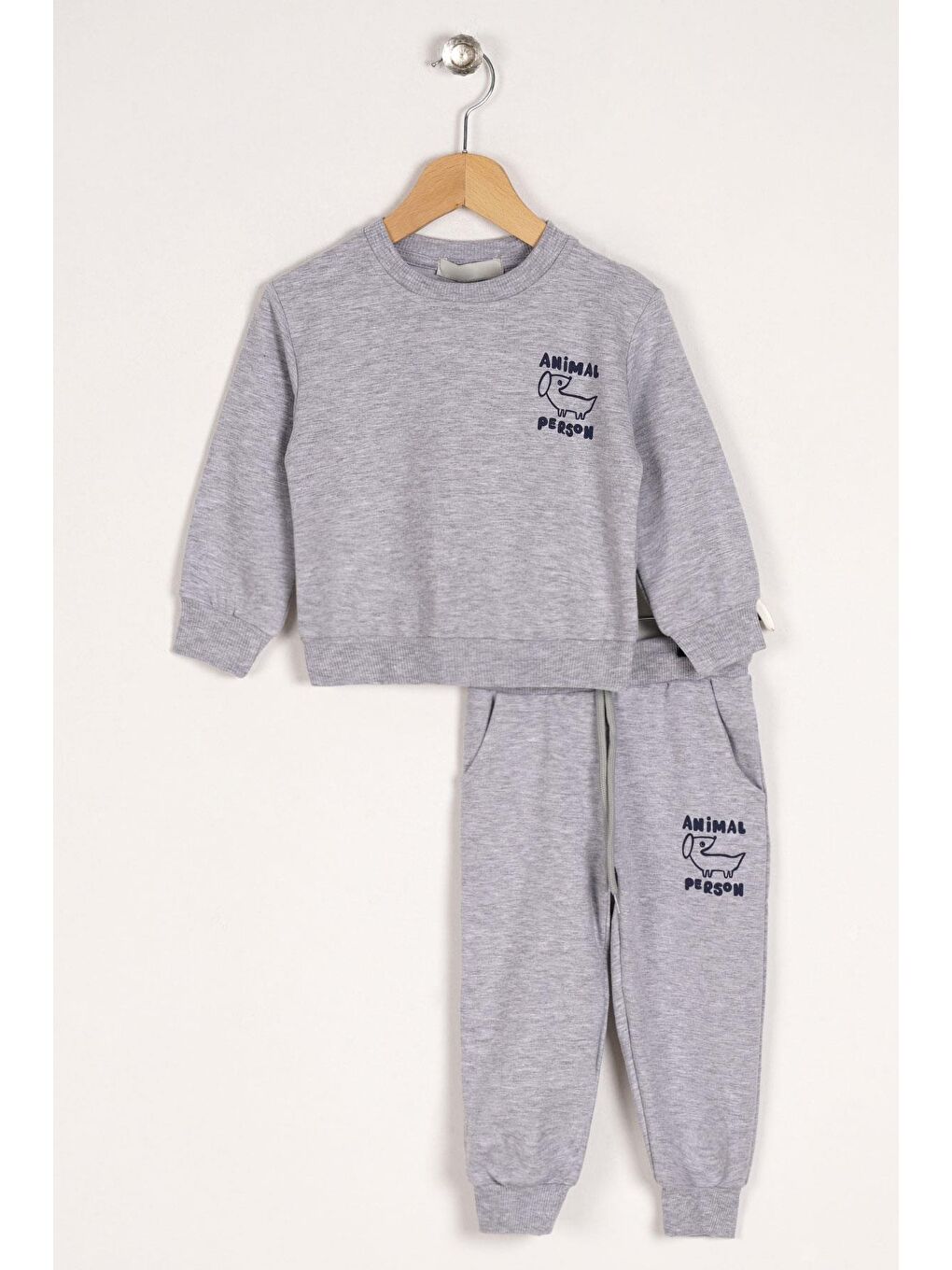 Bisiklet Yaka Uzun Kol Anımal Person Baskılı Gri Renk Erkek Çocuk Esofman Takım