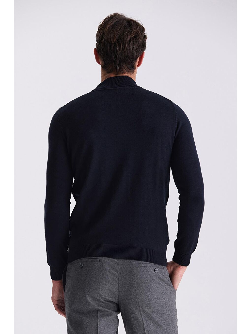 Lacivert Slim Fit Yarım Balıkçı Desenli Triko Kazak-3