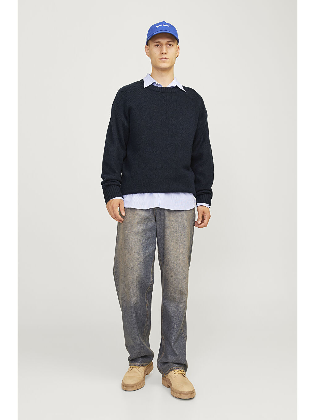 Jack & Jones Lacivert Originals Jorollie Yün Karışımlı Relaxed Fit Bisiklet Yaka Örme Erkek Kazak 12215468 - 1