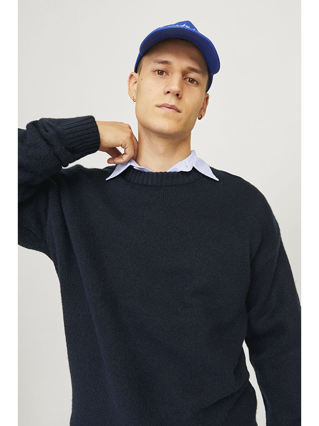 Jack & Jones Lacivert Originals Jorollie Yün Karışımlı Relaxed Fit Bisiklet Yaka Örme Erkek Kazak 12215468 - 2