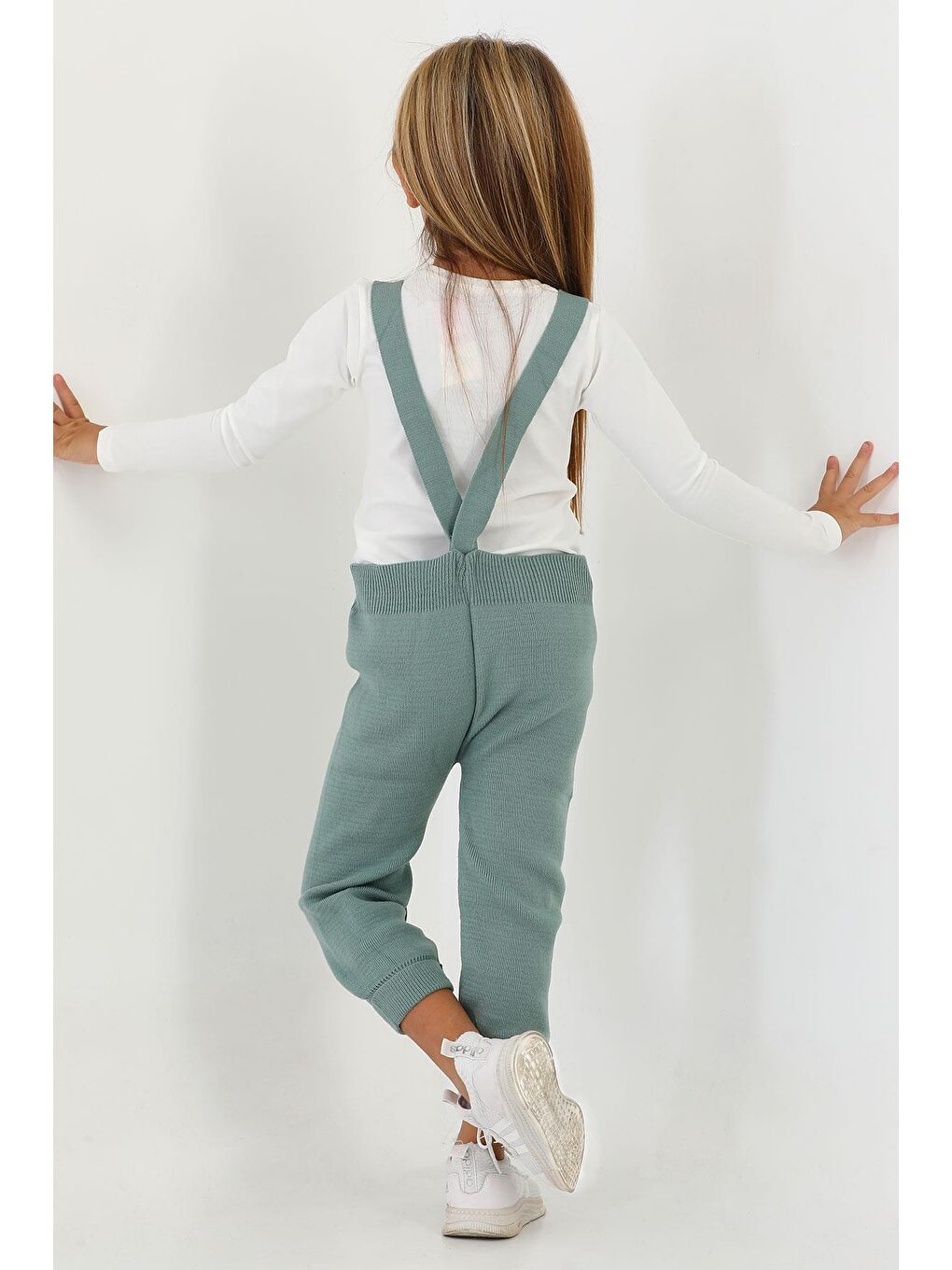 Askılı Düğmeli Önü Ayıcıklı Çağla Yeşil Renk Kız Çocuk Salopet-2