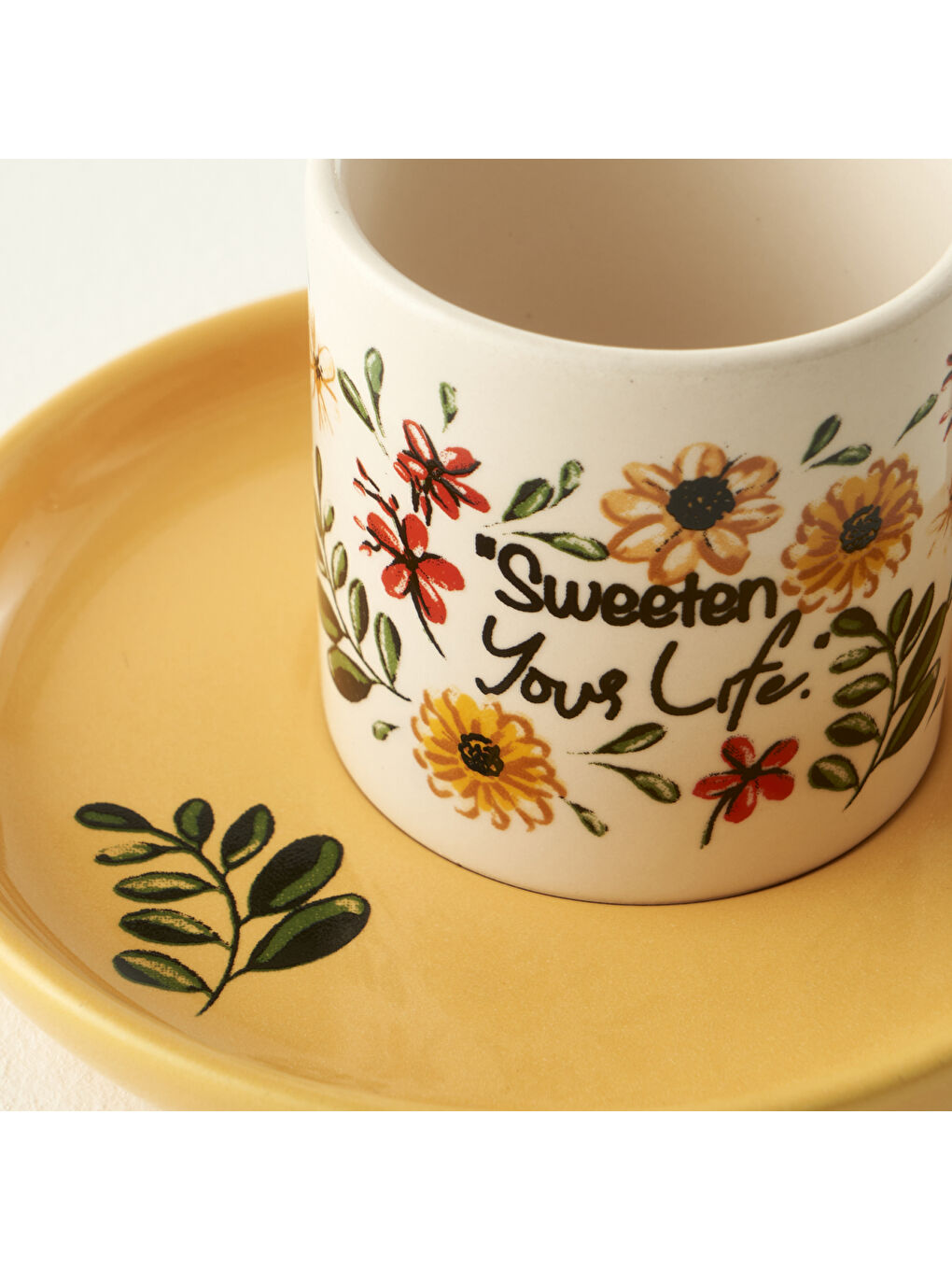 Karışık Flores Seramik 2'li Kahve Fincanı Seti (105 cc)-2