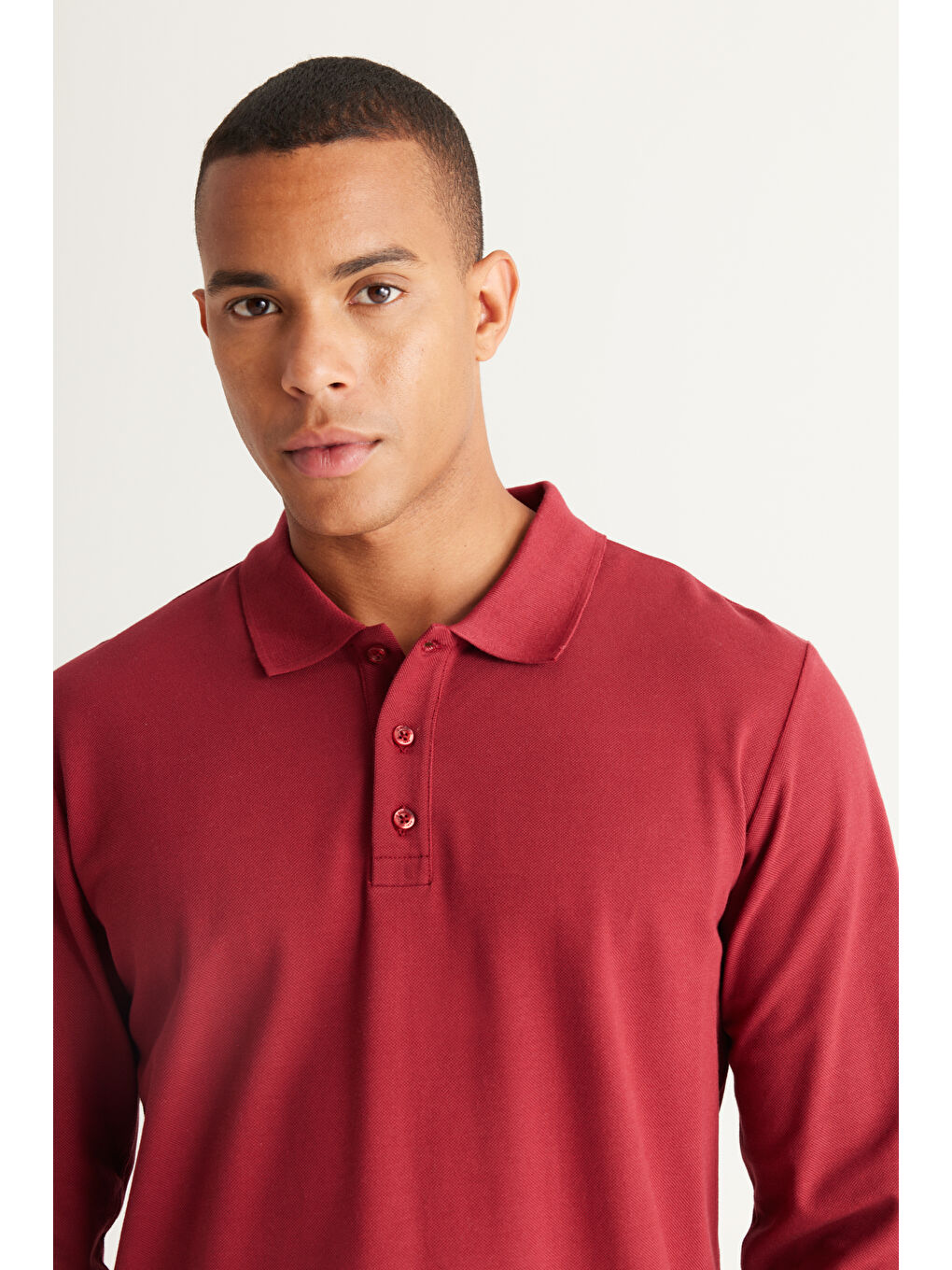 Erkek Bordo Standart Fit Normal Kesim %100 Pamuk Polo Yaka Tişört-2