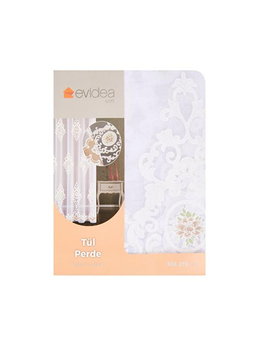 Evidea Beyaz Soft Büken Tül Perde - Gri - 300x270 cm