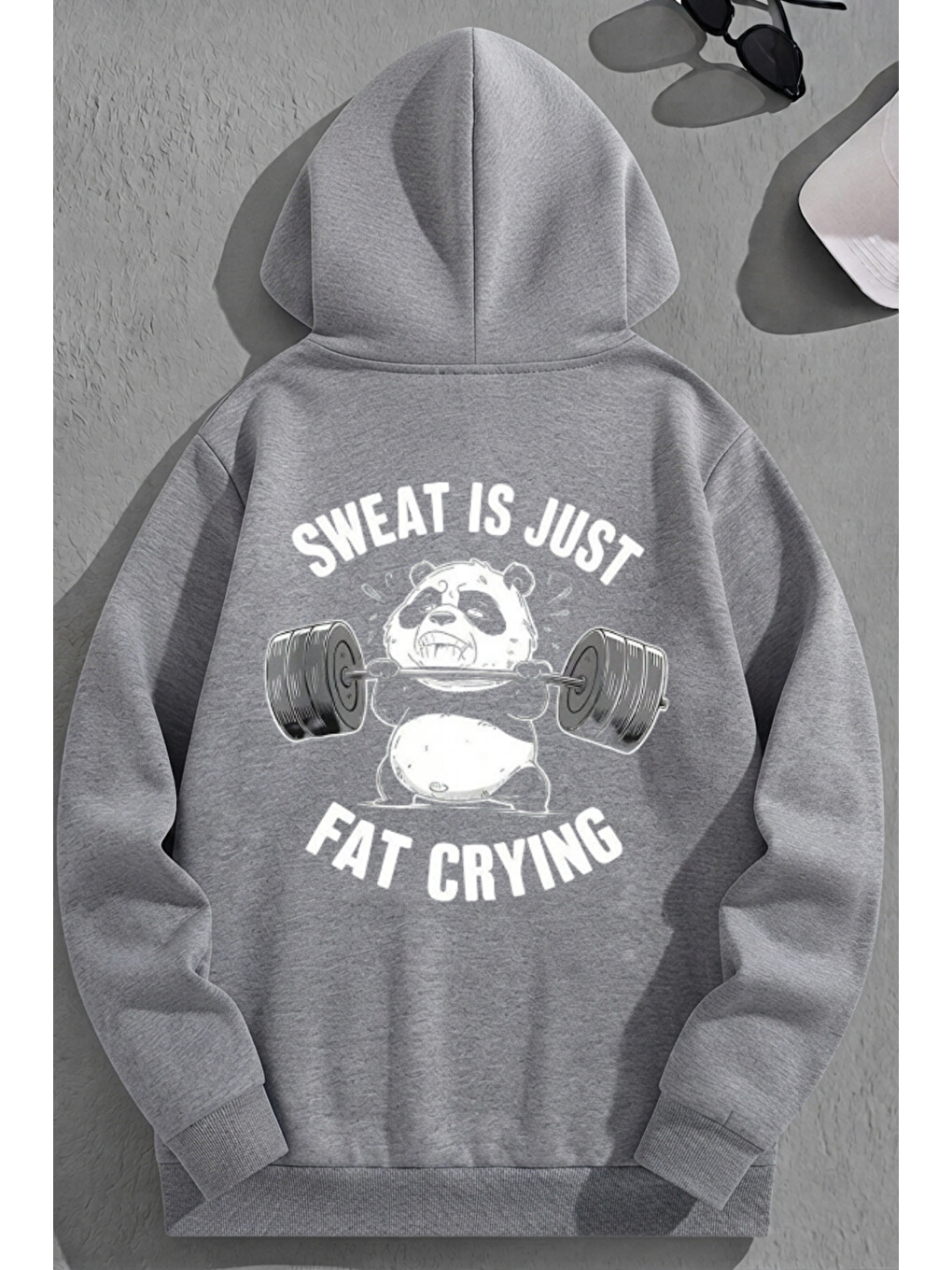 Unisex 3 İplik Pamuklu Gri Fatcrying Baskı Bol Kalıp Sweatshirt Hoodie