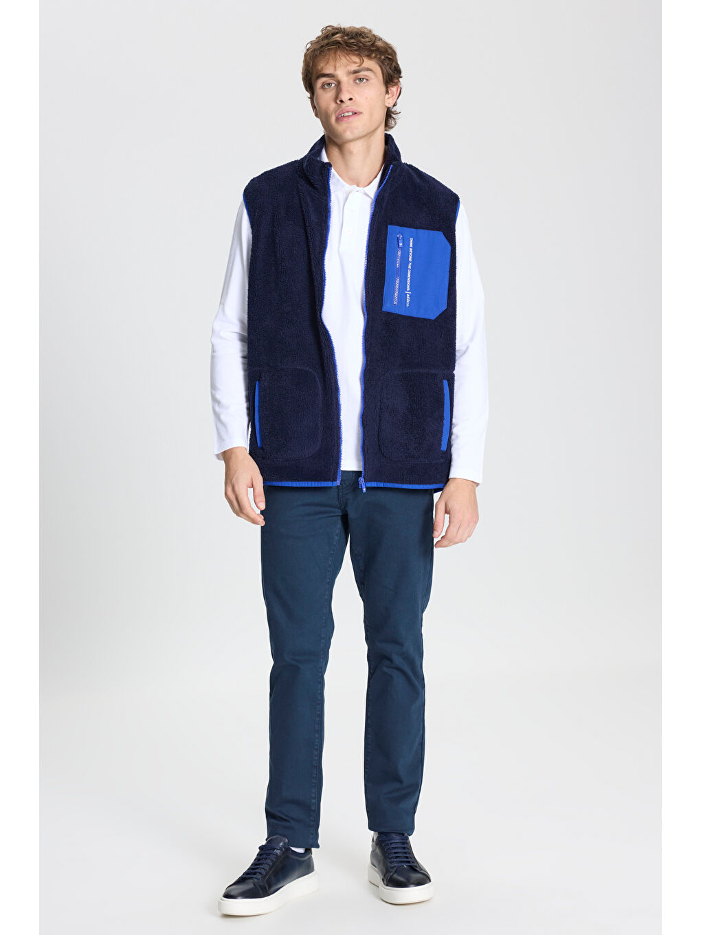 Erkek Lacivert Standart Fit Normal Kesim Dik Yaka Polar Yelek-1