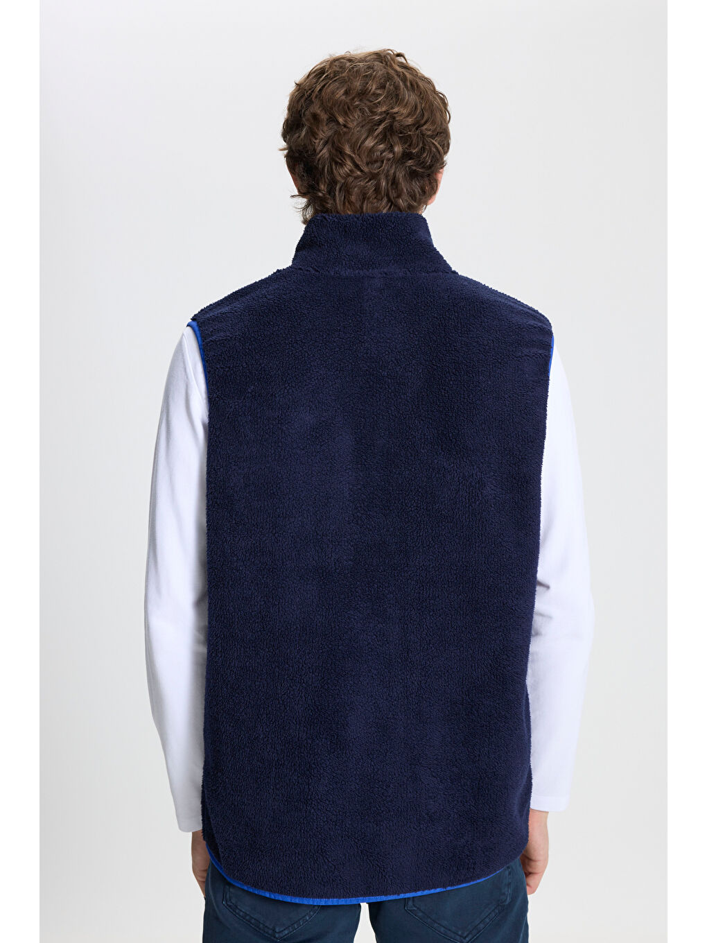 Erkek Lacivert Standart Fit Normal Kesim Dik Yaka Polar Yelek-6