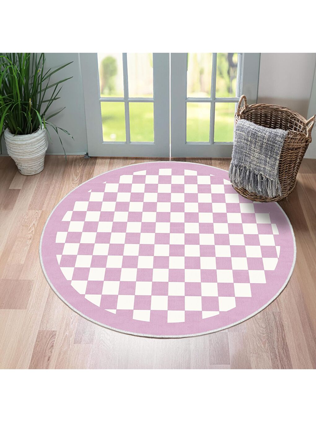 Homefesto Pembe Dekoratif Özel Tasarım Yıkanabilir, Modern Halı 80x80 - 1