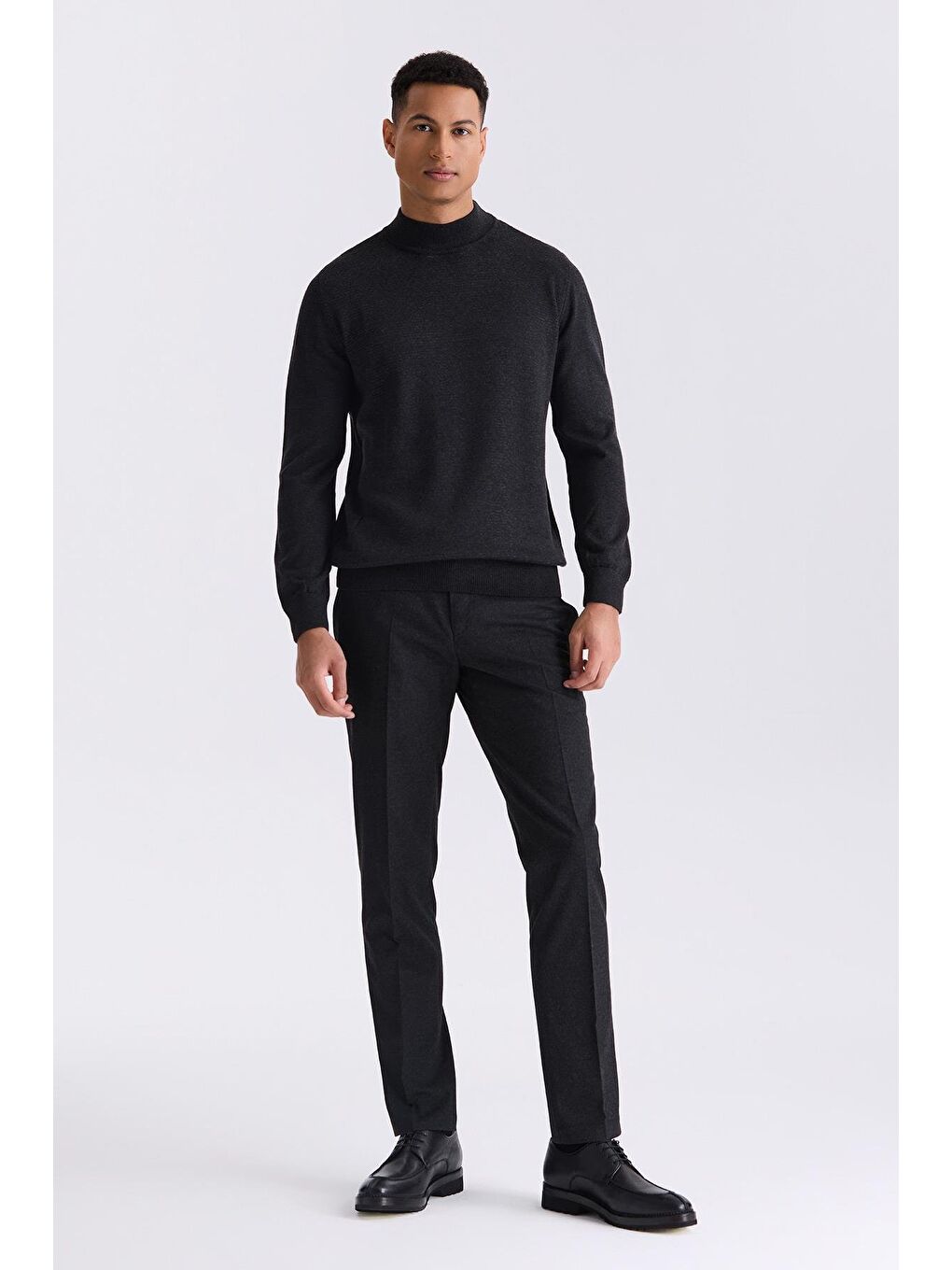 Antrasit Slim Fit Yarım Balıkçı Yaka Triko Kazak-1